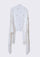 Ivory cashmere scarf featuring a brooch-inspired ivory beaded design, finished with a scalloped organza border and hand-beaded edges