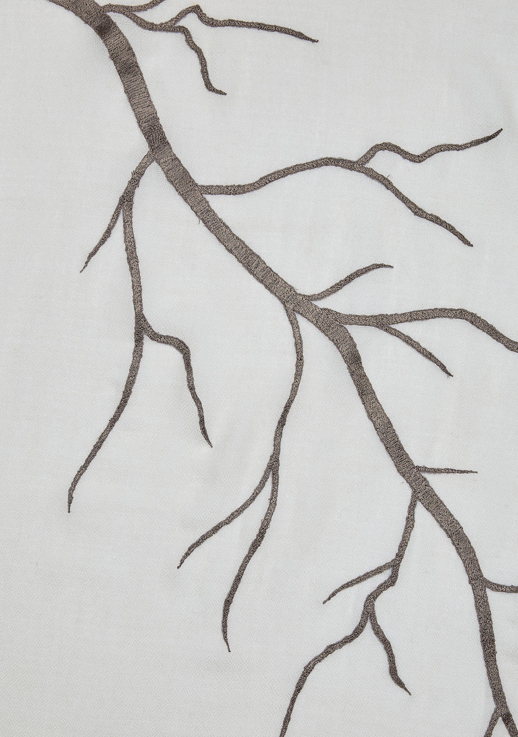 Ivory cashmere scarf with taupe embroidery
