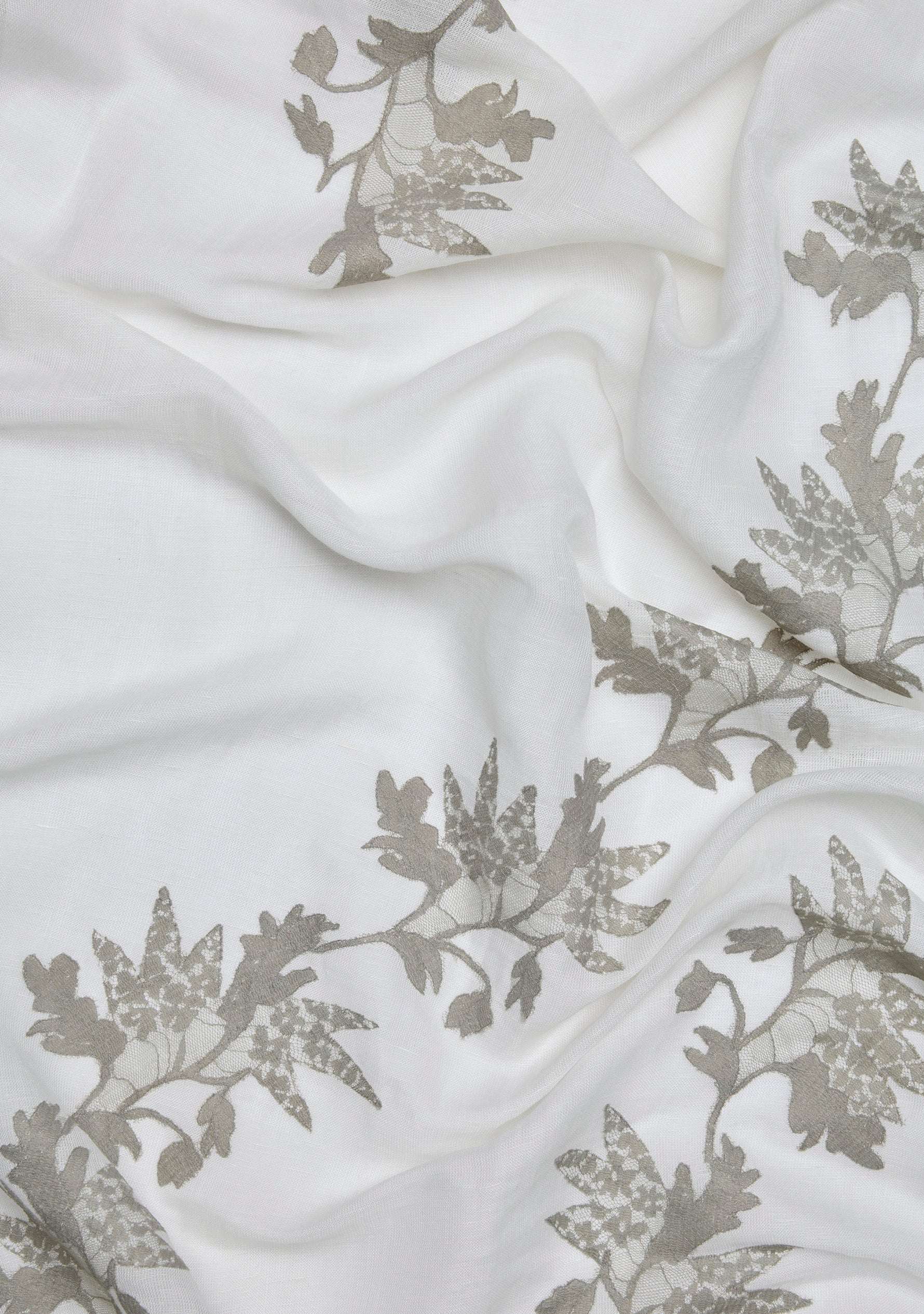 Ivory linen and modal scarf with mousse lace