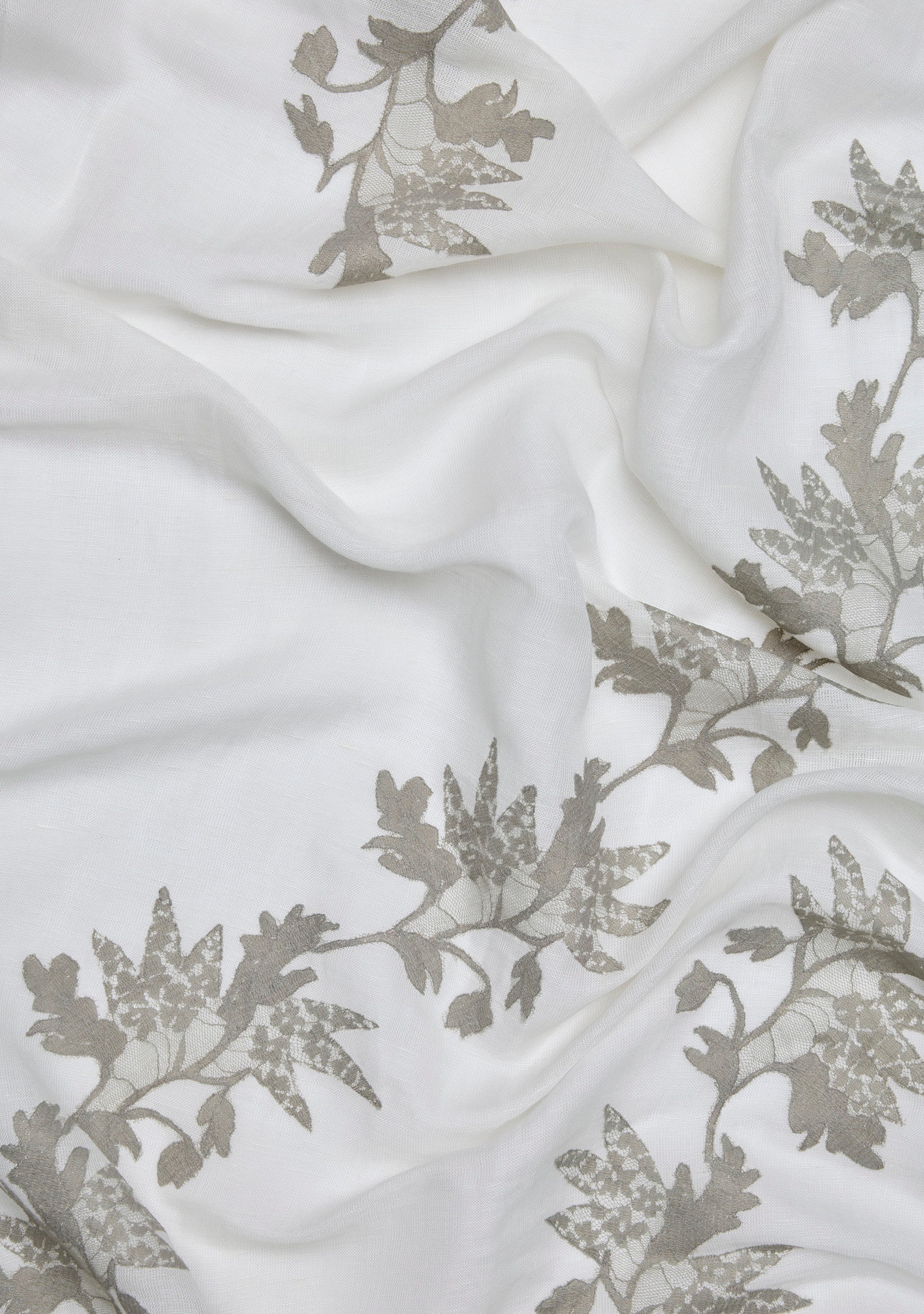 Ivory linen and modal scarf with mousse lace