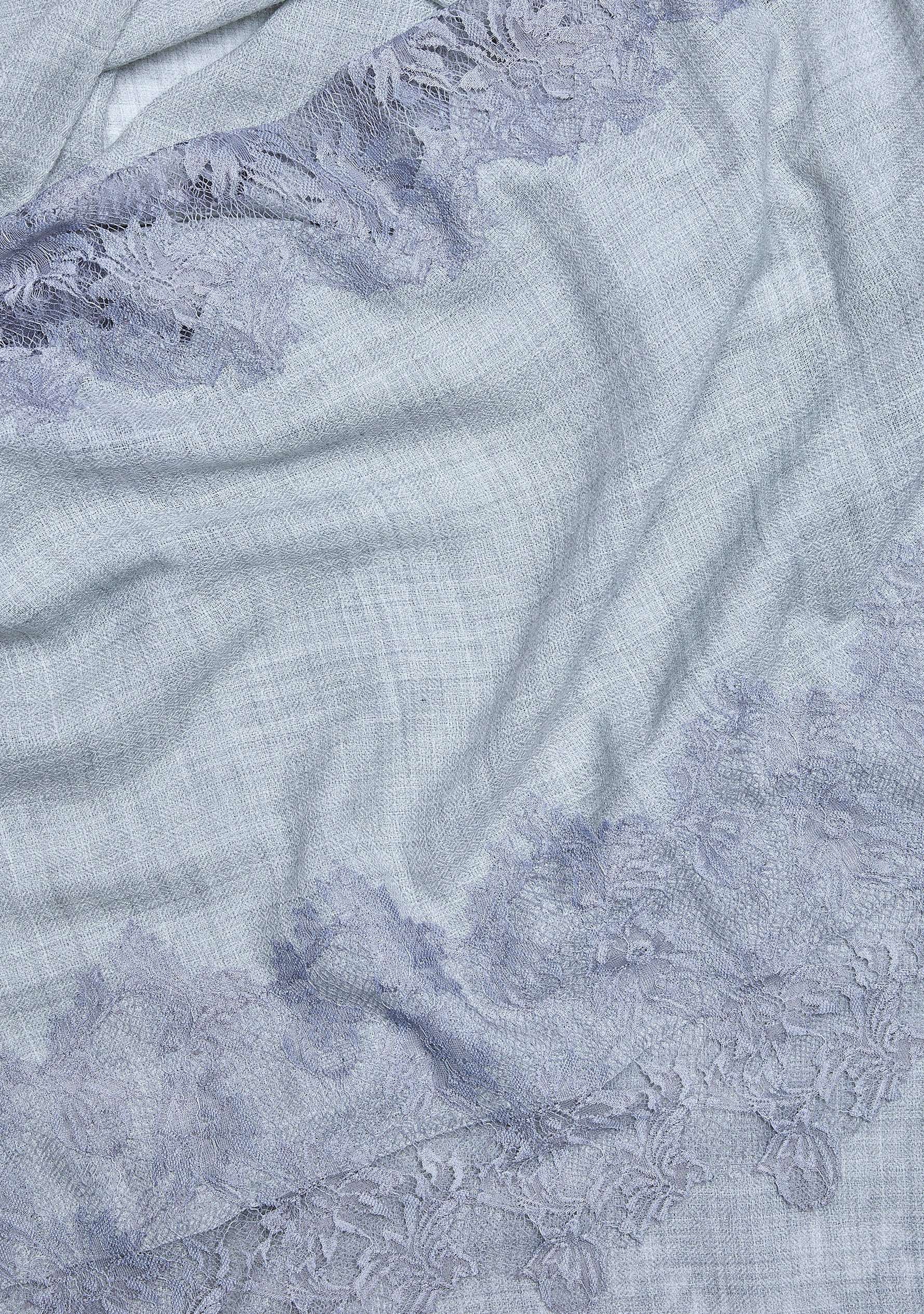 Light gray melange wool and silk scarf with dark gray lace