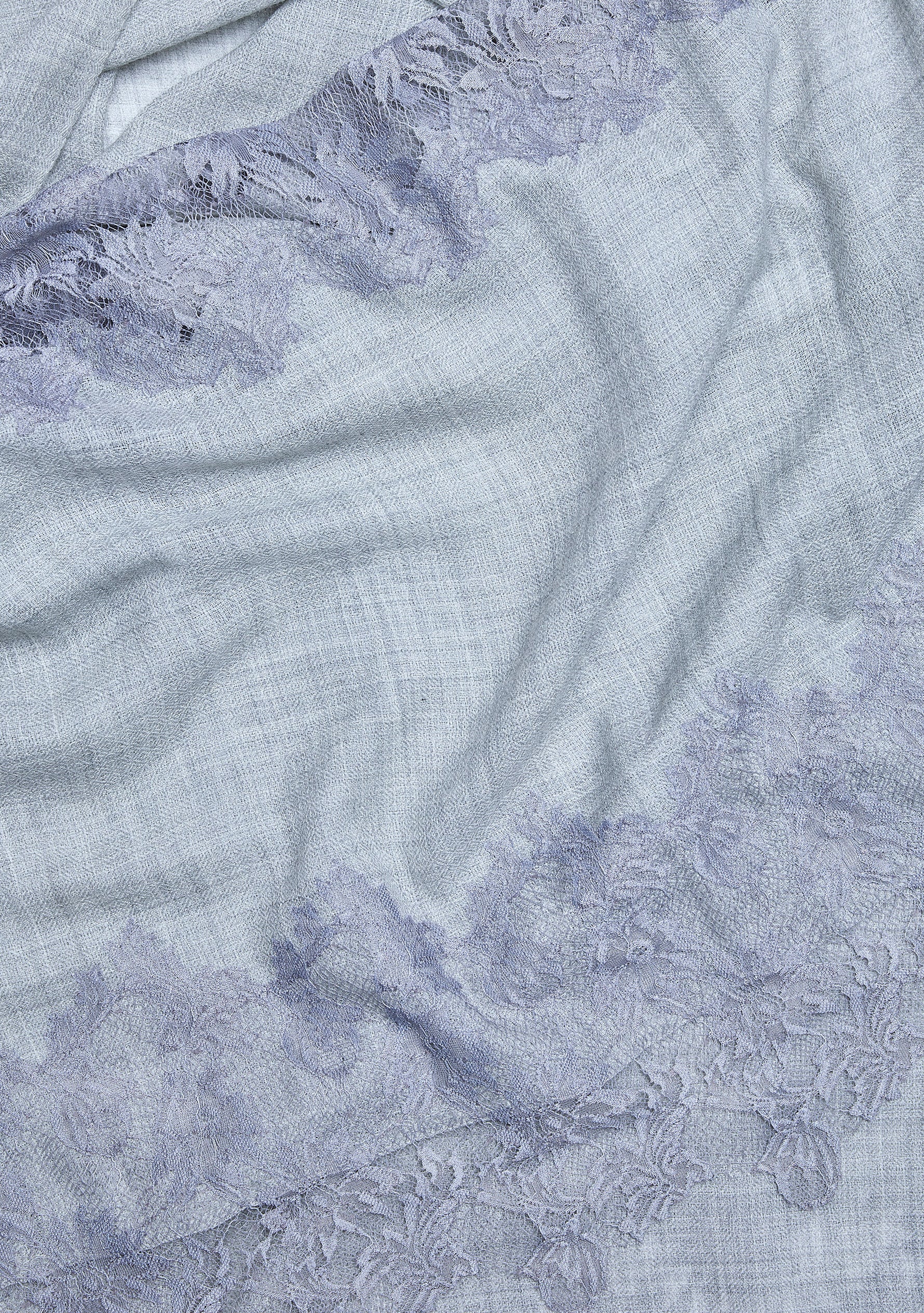 Light gray melange wool and silk scarf with dark gray lace