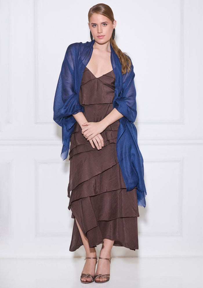 Maneesha Ruia marine blue superfine cashmere pashmina scarf, luxury designer scarf for women