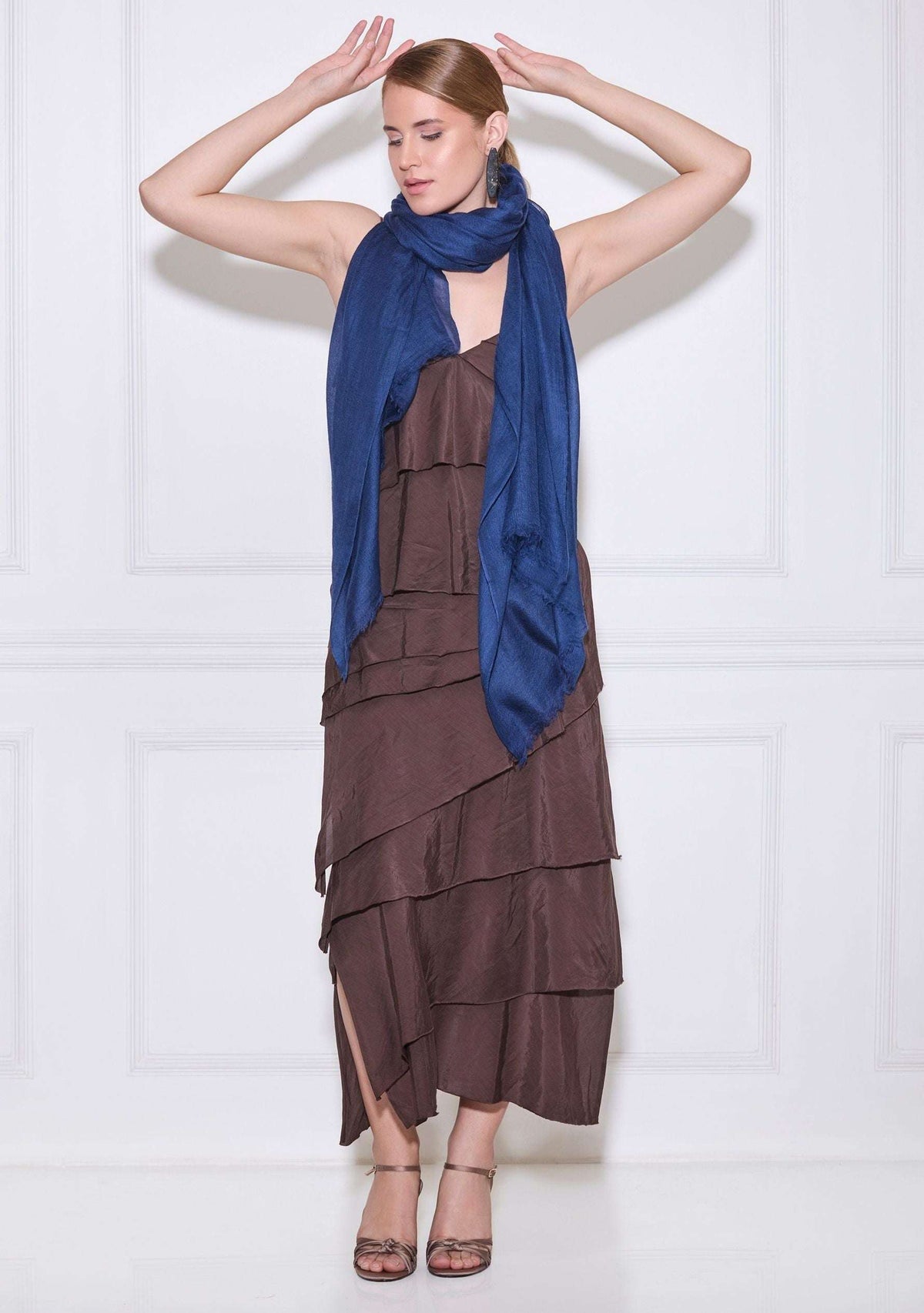 Maneesha Ruia marine blue superfine cashmere pashmina scarf, luxury designer scarf for women