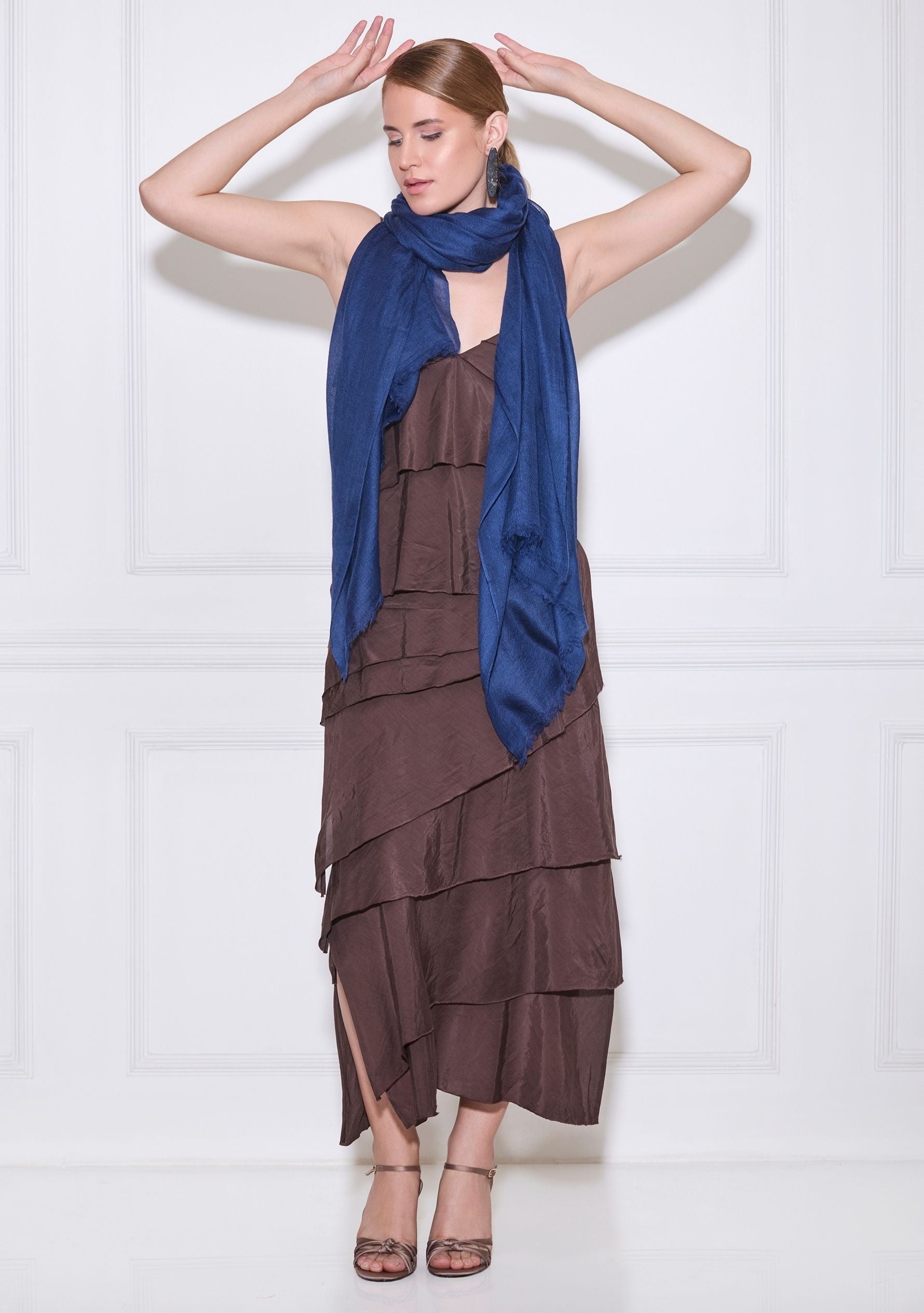 Maneesha Ruia marine blue superfine cashmere pashmina scarf, luxury designer scarf for women