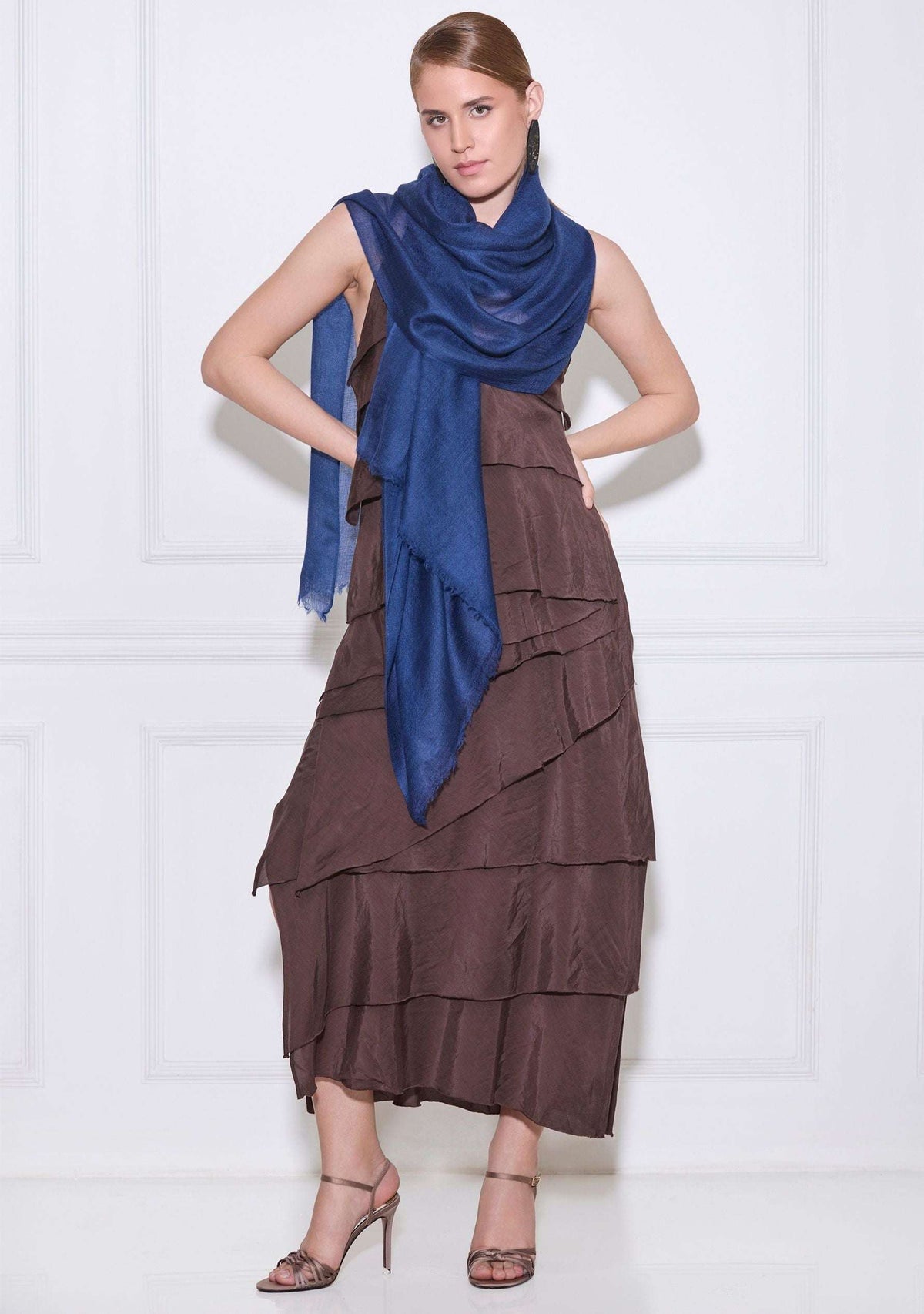 Maneesha Ruia marine blue superfine cashmere pashmina scarf, luxury designer scarf for women