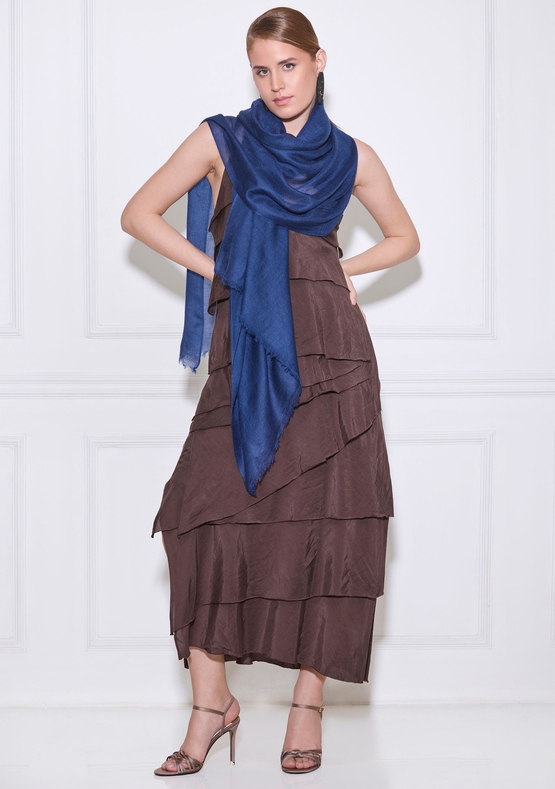 Maneesha Ruia marine blue superfine cashmere pashmina scarf, luxury designer scarf for women