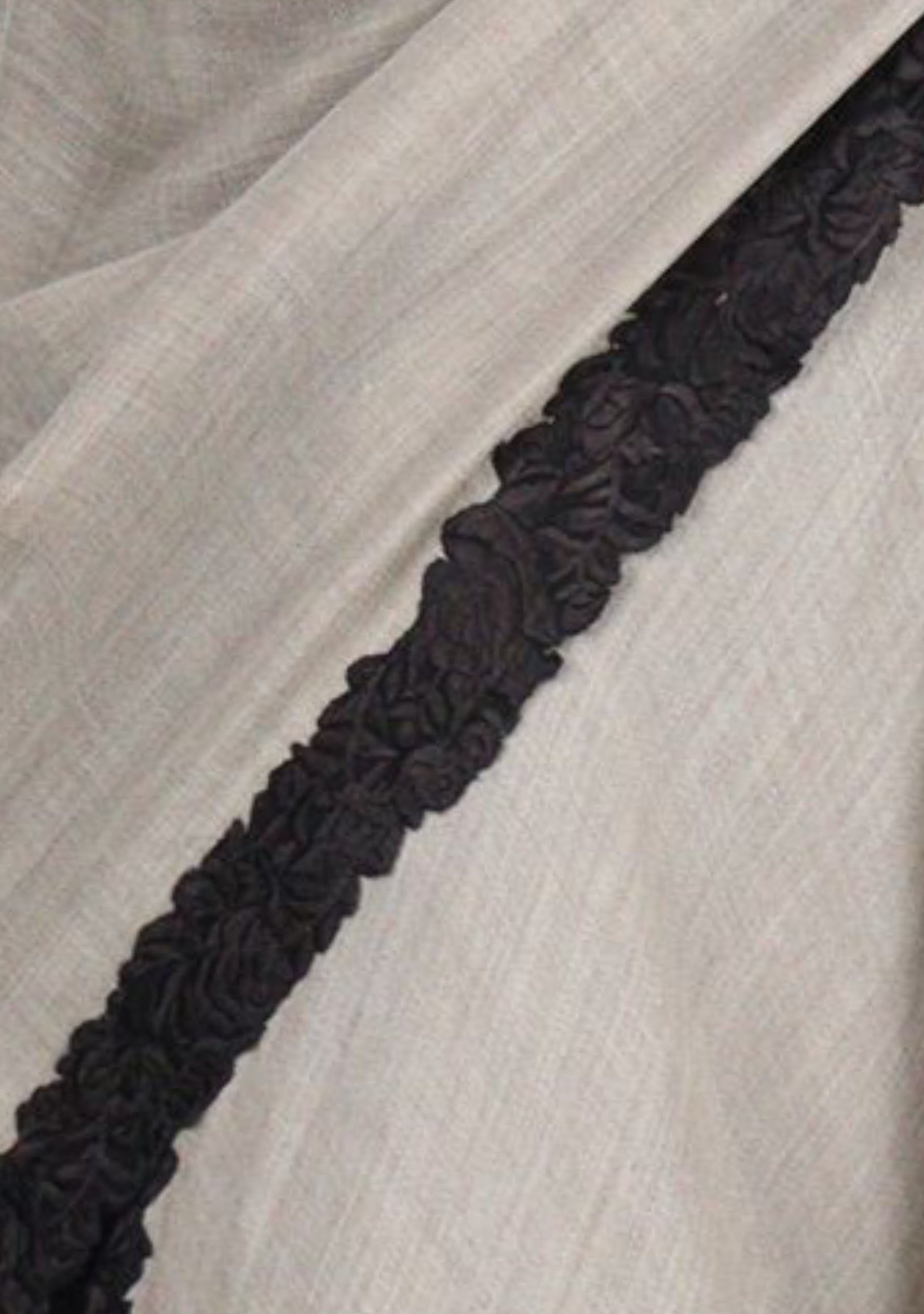 Natural melange wool and silk wrap with black embroidery