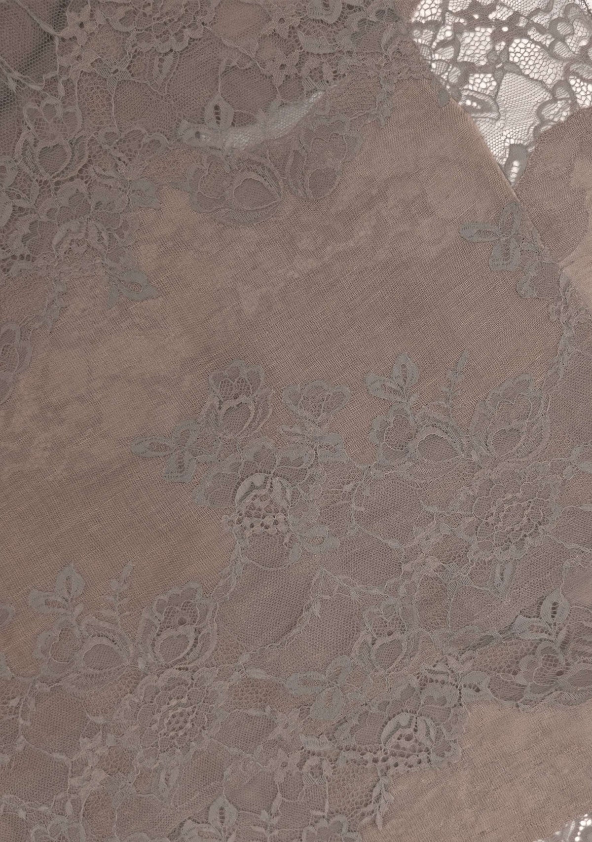 Taupe linen and modal scarf with mousse lace panels