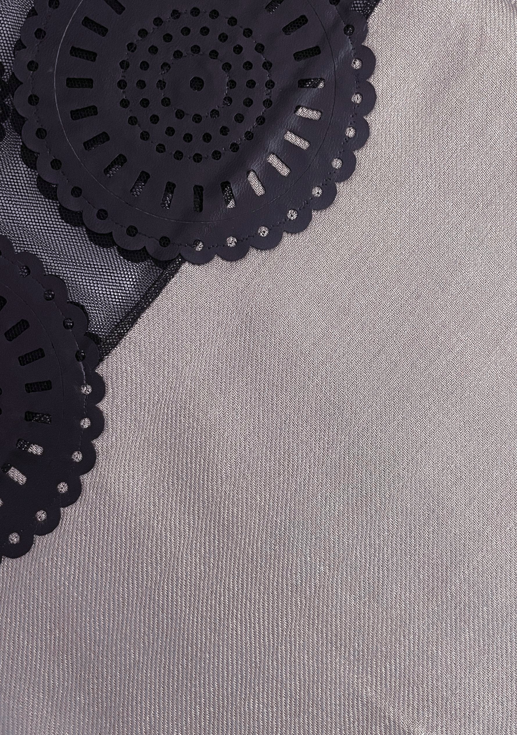 Taupe modal scarf with black faux leather applique