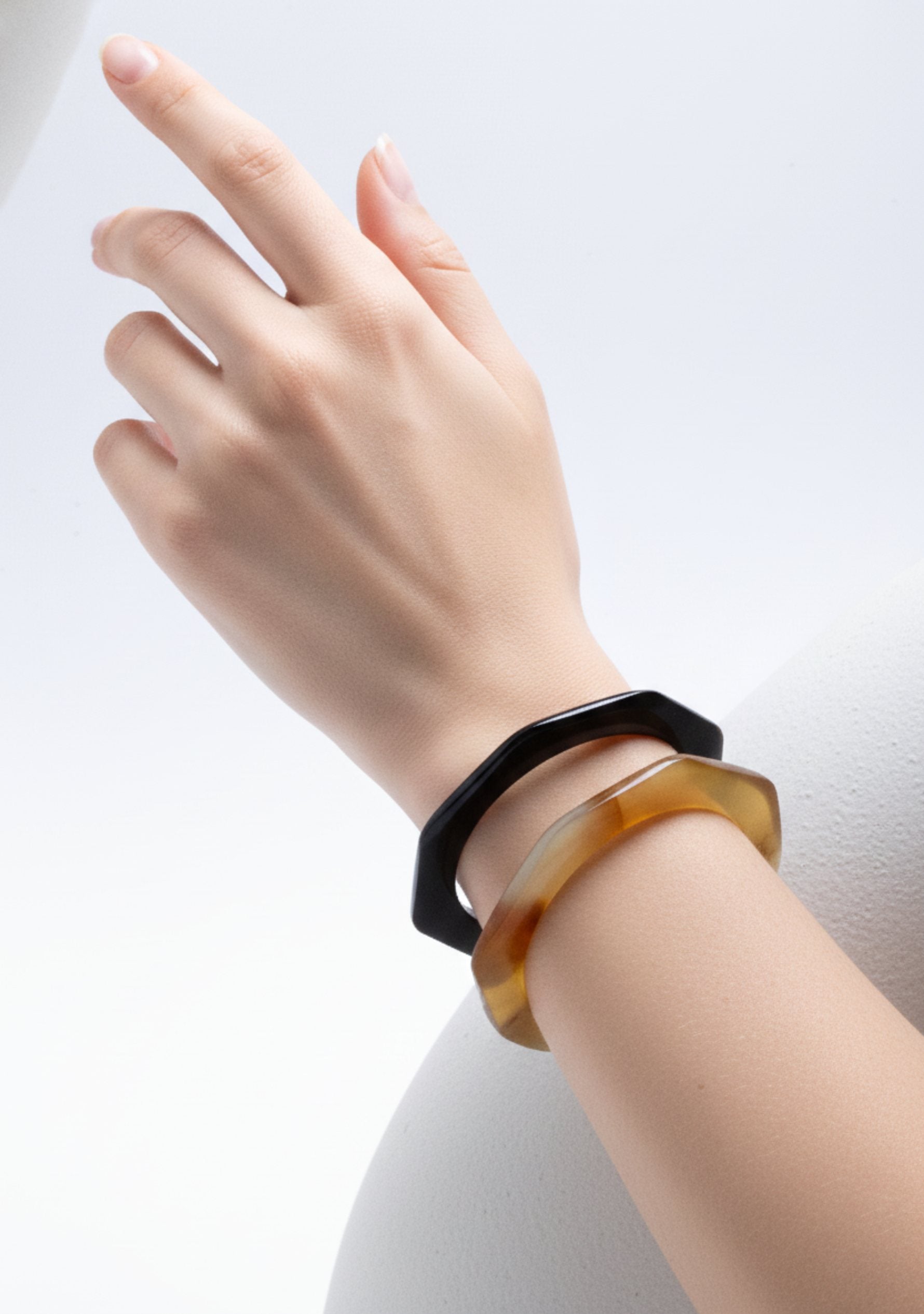 Hexagon Natural & Black Buffalo Horn Bangles (Set of 2)