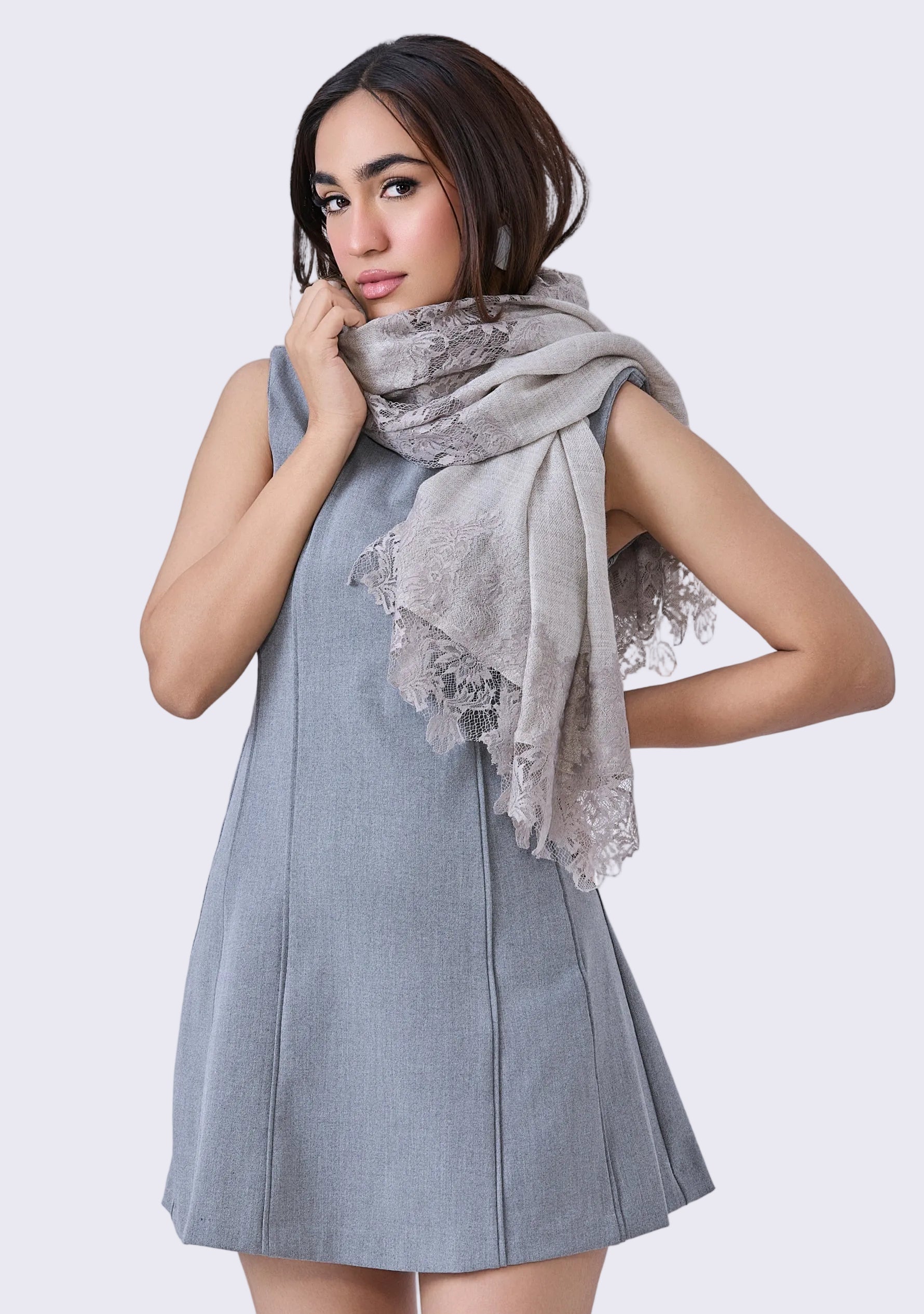 Taupe Melange Wool & Silk Scarf
Dk. Taupe Lace