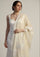 Maneesha Ruia ivory cashmere bridal scarf with white floral embroidery and filigree lace, luxury wedding scarf