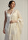 Maneesha Ruia ivory cashmere bridal scarf with white floral embroidery and filigree lace, luxury wedding scarf