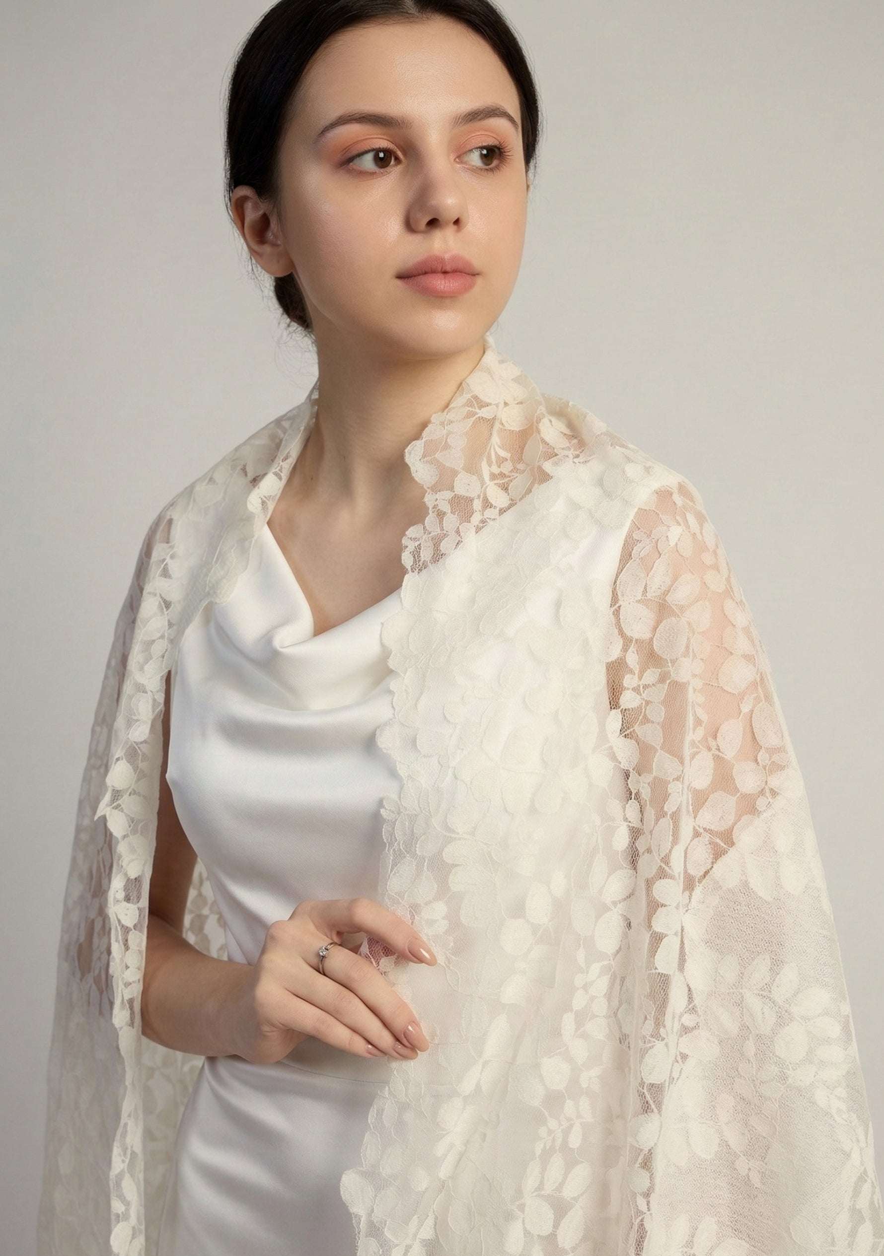 Maneesha Ruia ivory linen modal bridal scarf with ivory lace, luxury lightweight wedding scarf for brides