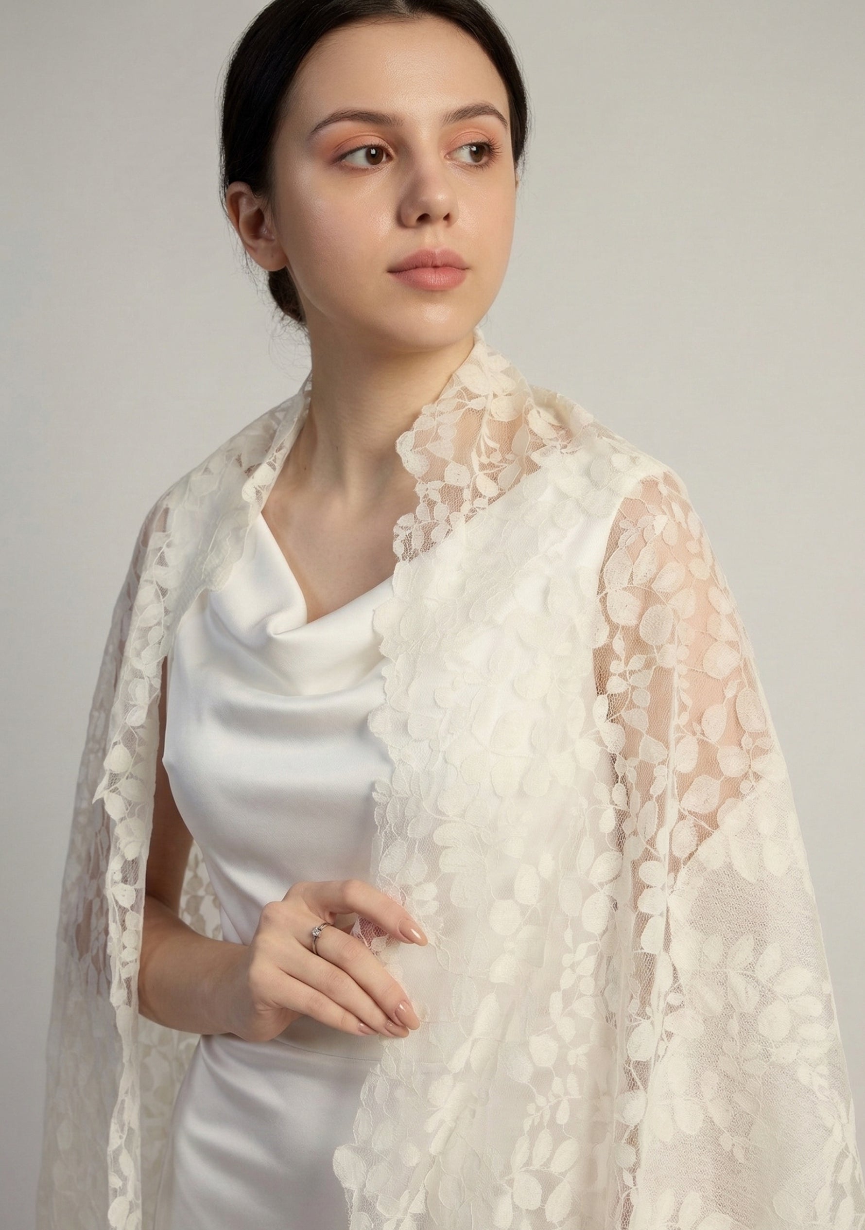 Maneesha Ruia ivory linen modal bridal scarf with ivory lace, luxury lightweight wedding scarf for brides