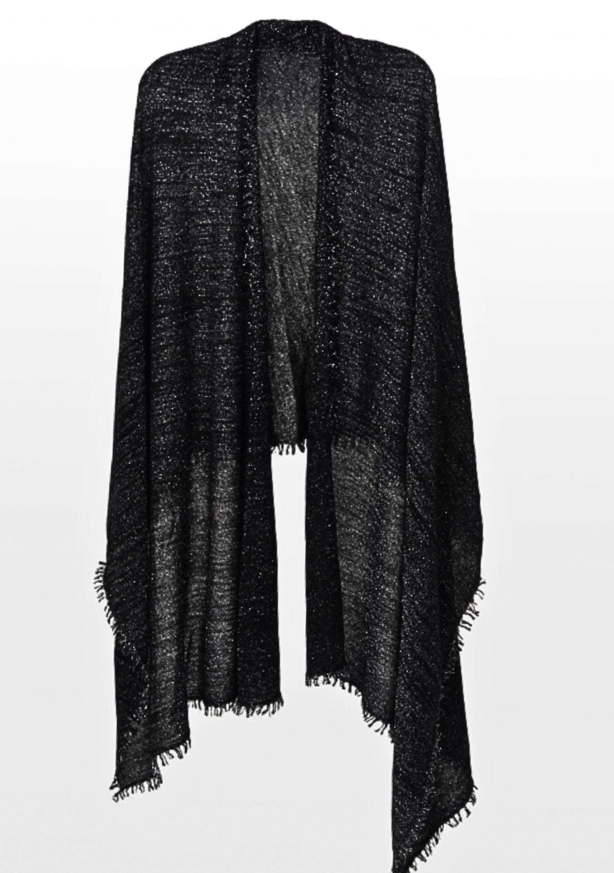 Maneesha Ruia black knitted fine wool cashmere wrap with silver lurex, luxury designer scarf for women