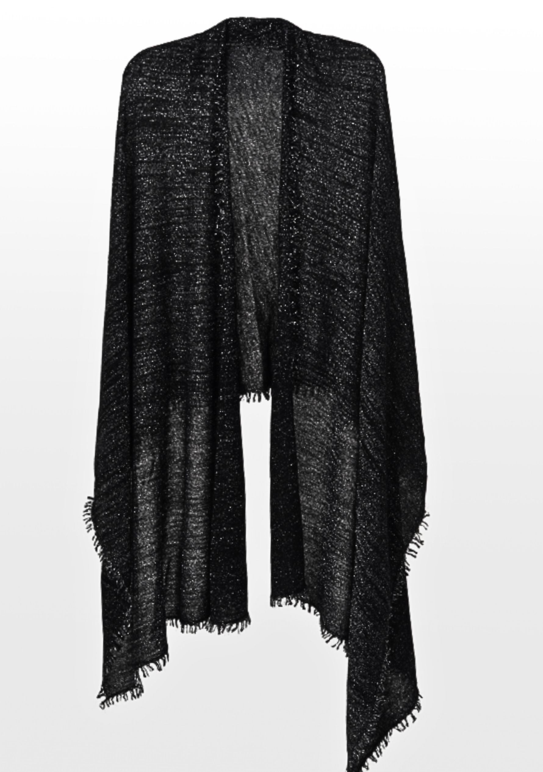 Maneesha Ruia black knitted fine wool cashmere wrap with silver lurex, luxury designer scarf for women