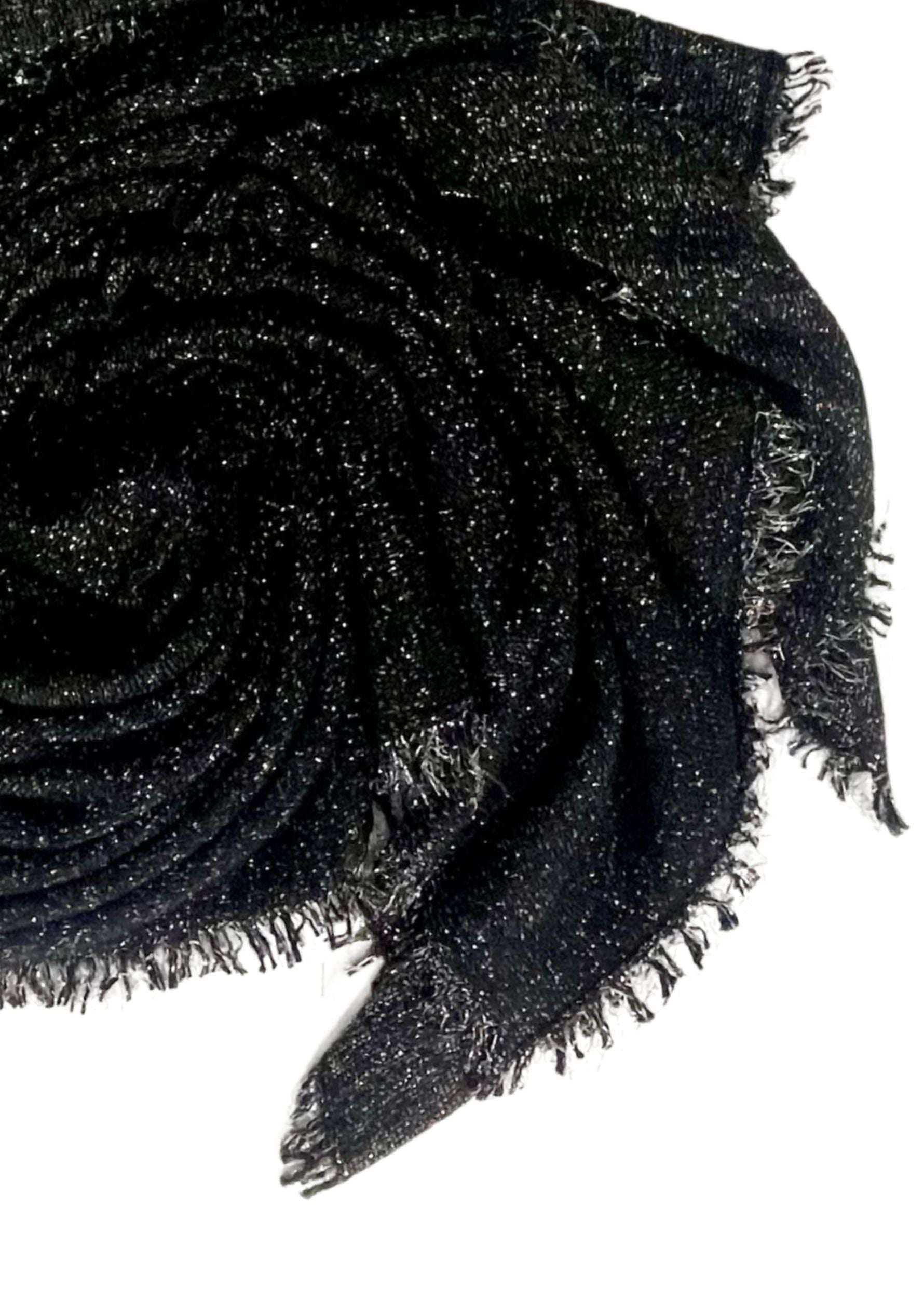 Maneesha Ruia black knitted fine wool cashmere wrap with silver lurex, luxury designer scarf for women