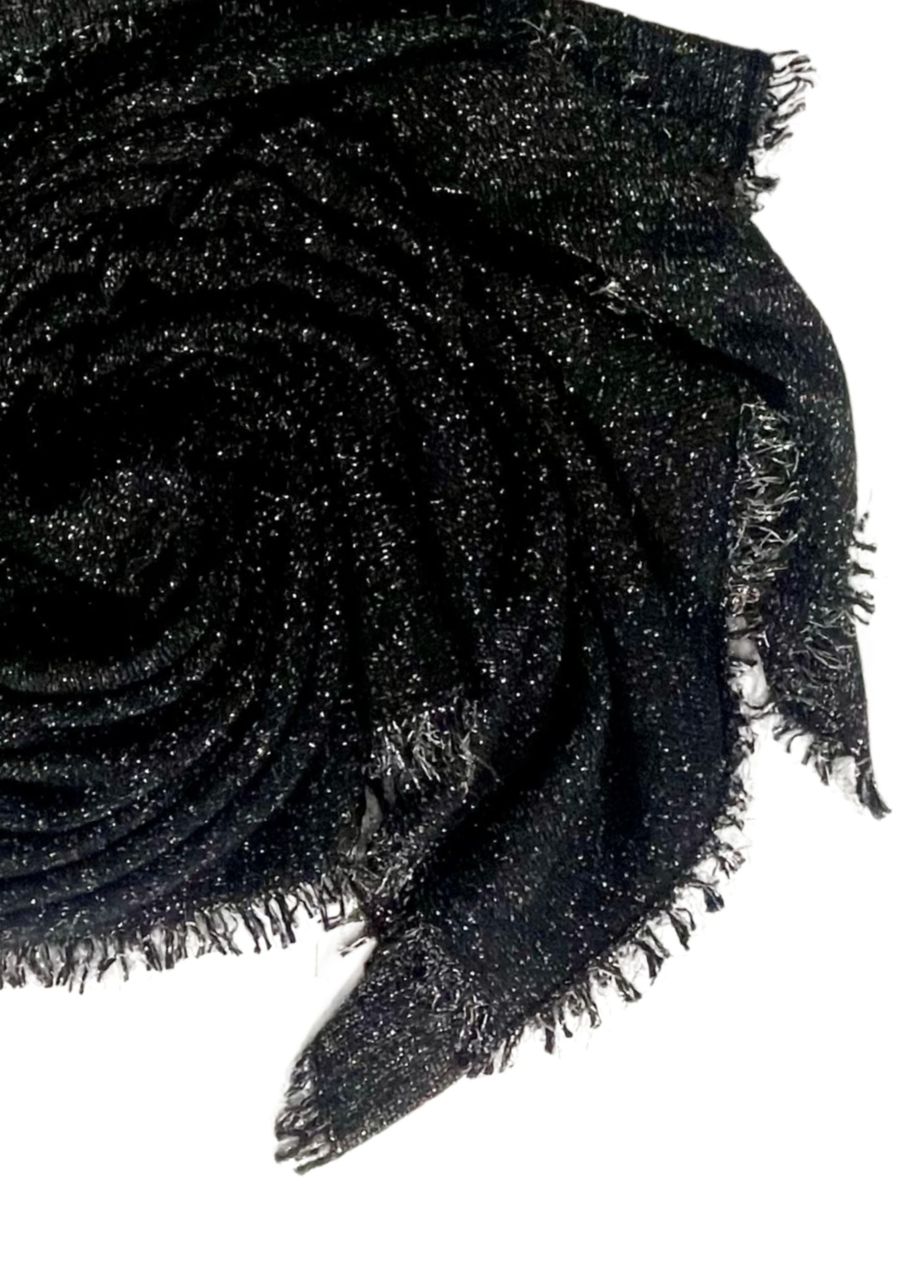 Maneesha Ruia black knitted fine wool cashmere wrap with silver lurex, luxury designer scarf for women
