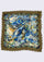 Maneesha Ruia Blue Abstract Print Silk Square Scarf — artistic blue print with ochre lace border in silk twill