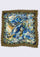 Maneesha Ruia Blue Abstract Print Silk Square Scarf — artistic blue print with ochre lace border in silk twill