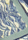 Maneesha Ruia blue abstract print wool and silk scarf with navy blue and sea green lace border, luxury designer scarf