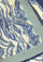 Maneesha Ruia blue abstract print wool and silk scarf with navy blue and sea green lace border, luxury designer scarf