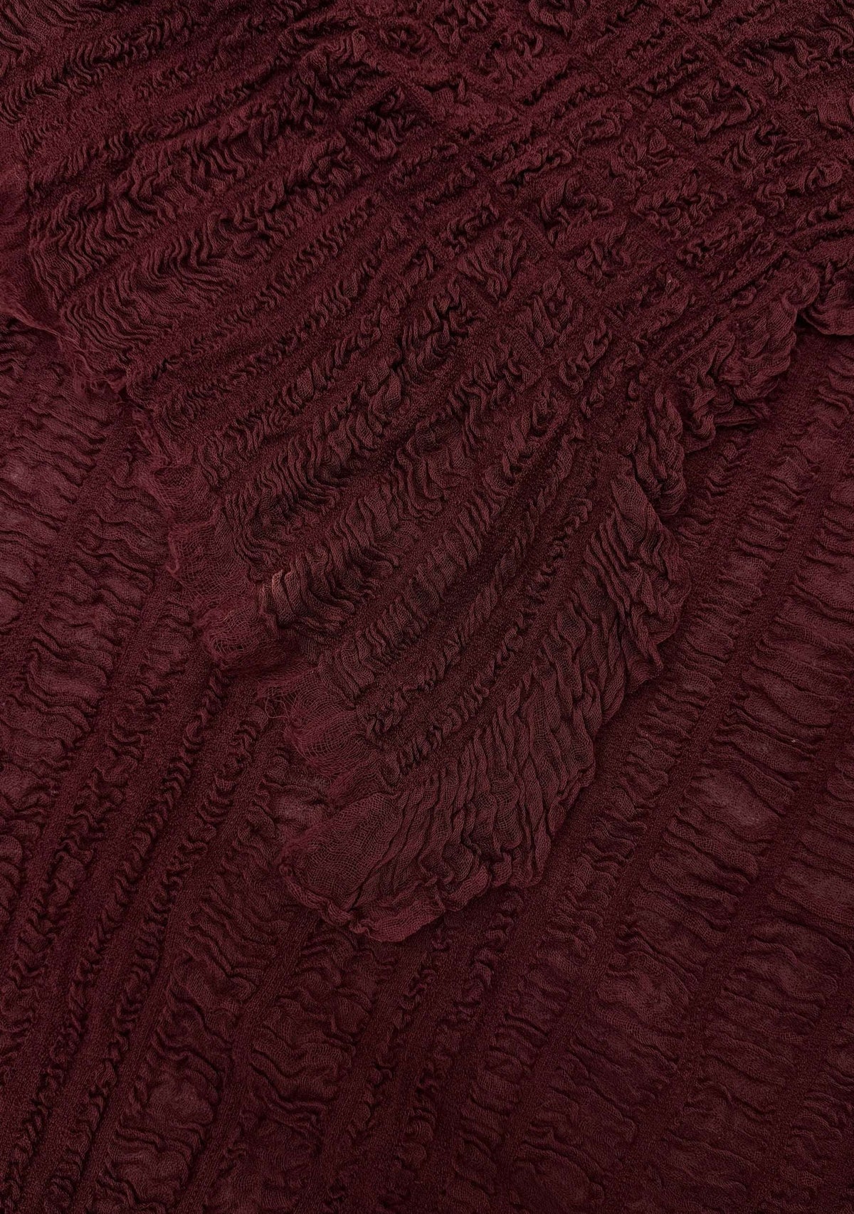 burgundy Fine Wool Stretchable Crinkle Scarf