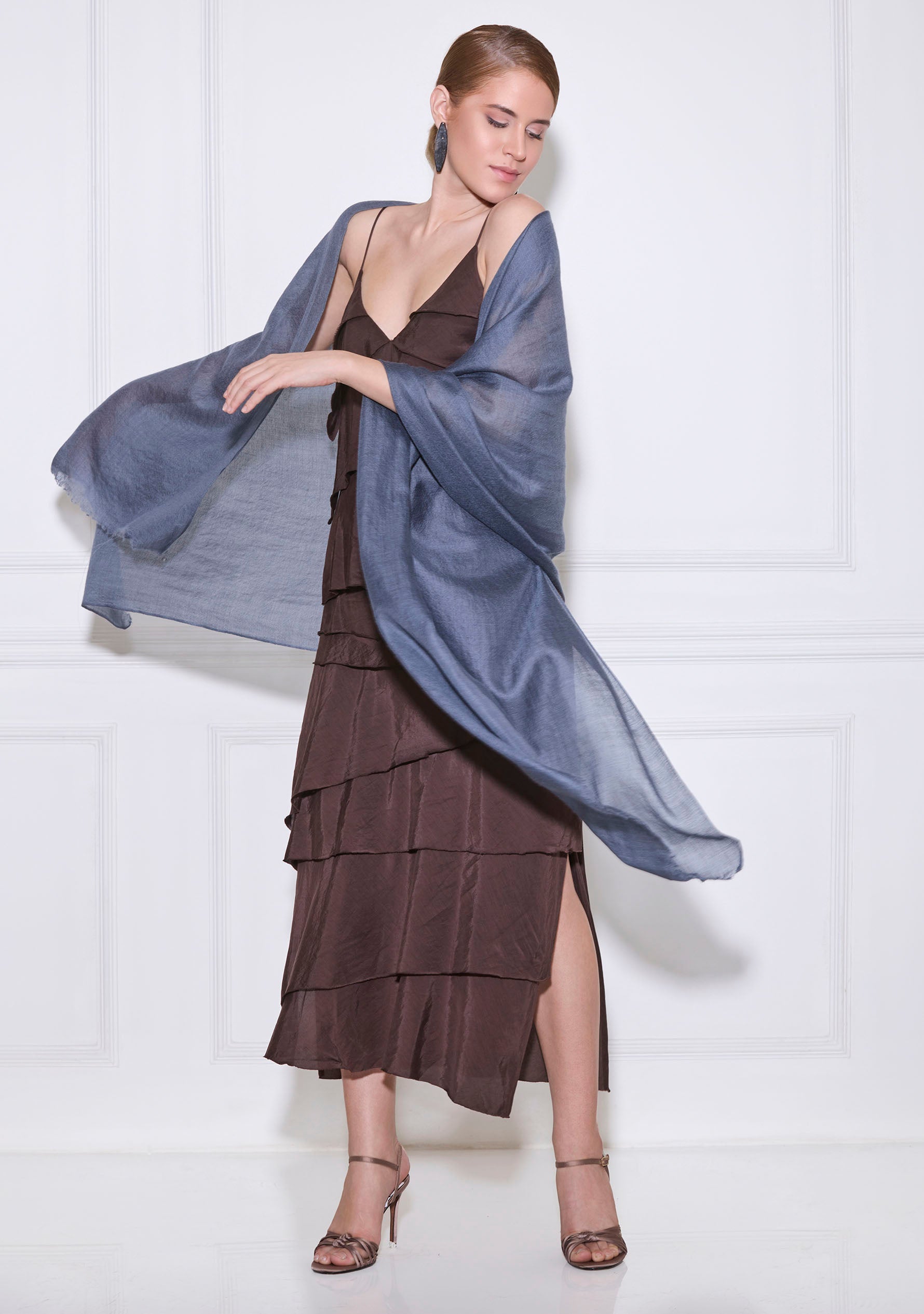 Maneesha Ruia charcoal superfine cashmere pashmina scarf, luxury designer scarf for women