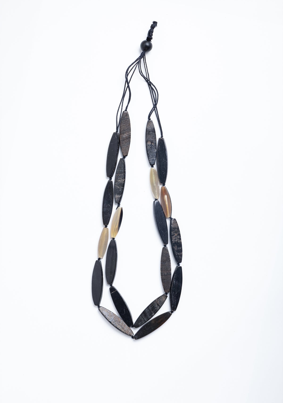 Double-Layer Oblong Dark Brown-Natural Buffalo Horn Necklace jewelry