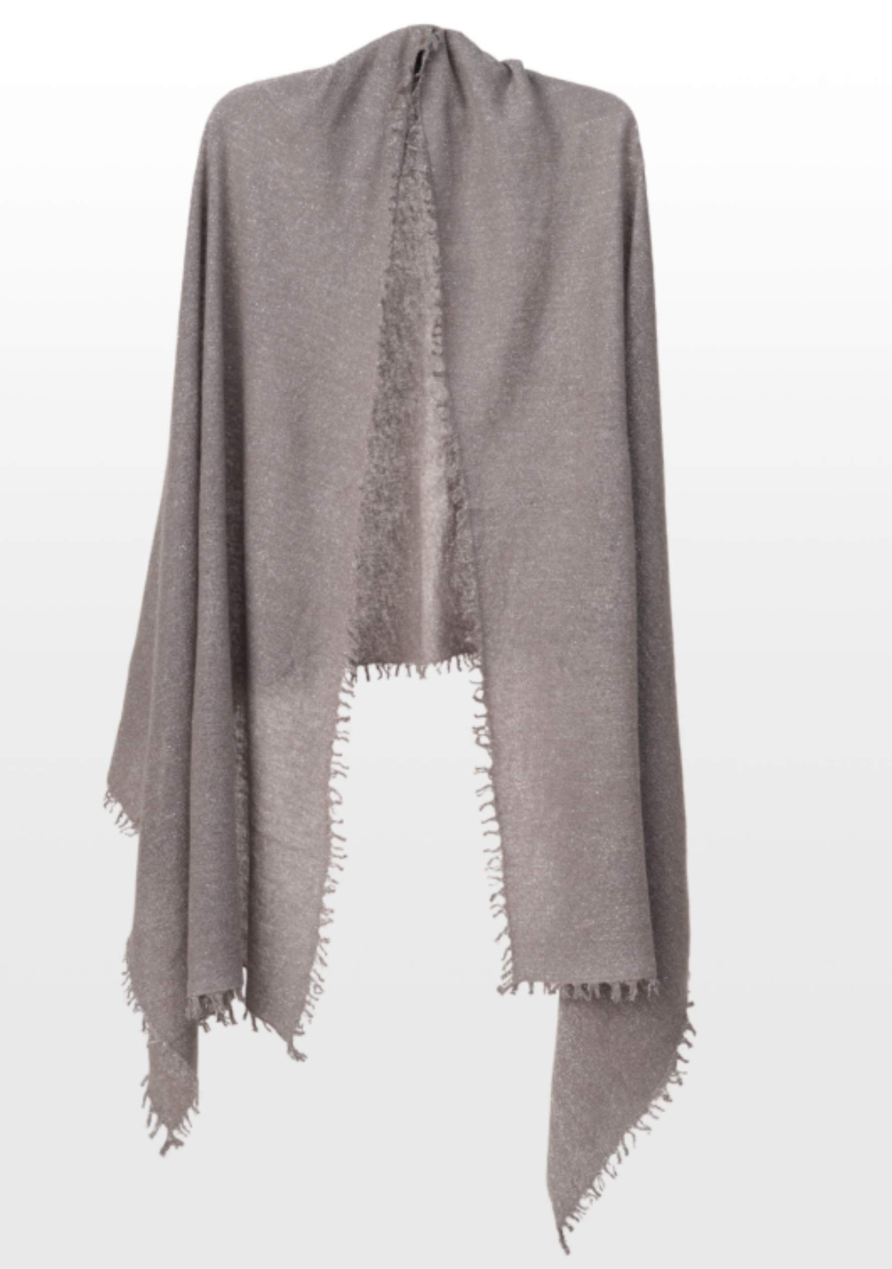 Maneesha Ruia gray knitted fine wool cashmere wrap with silver lurex, luxury designer winter wrap for women