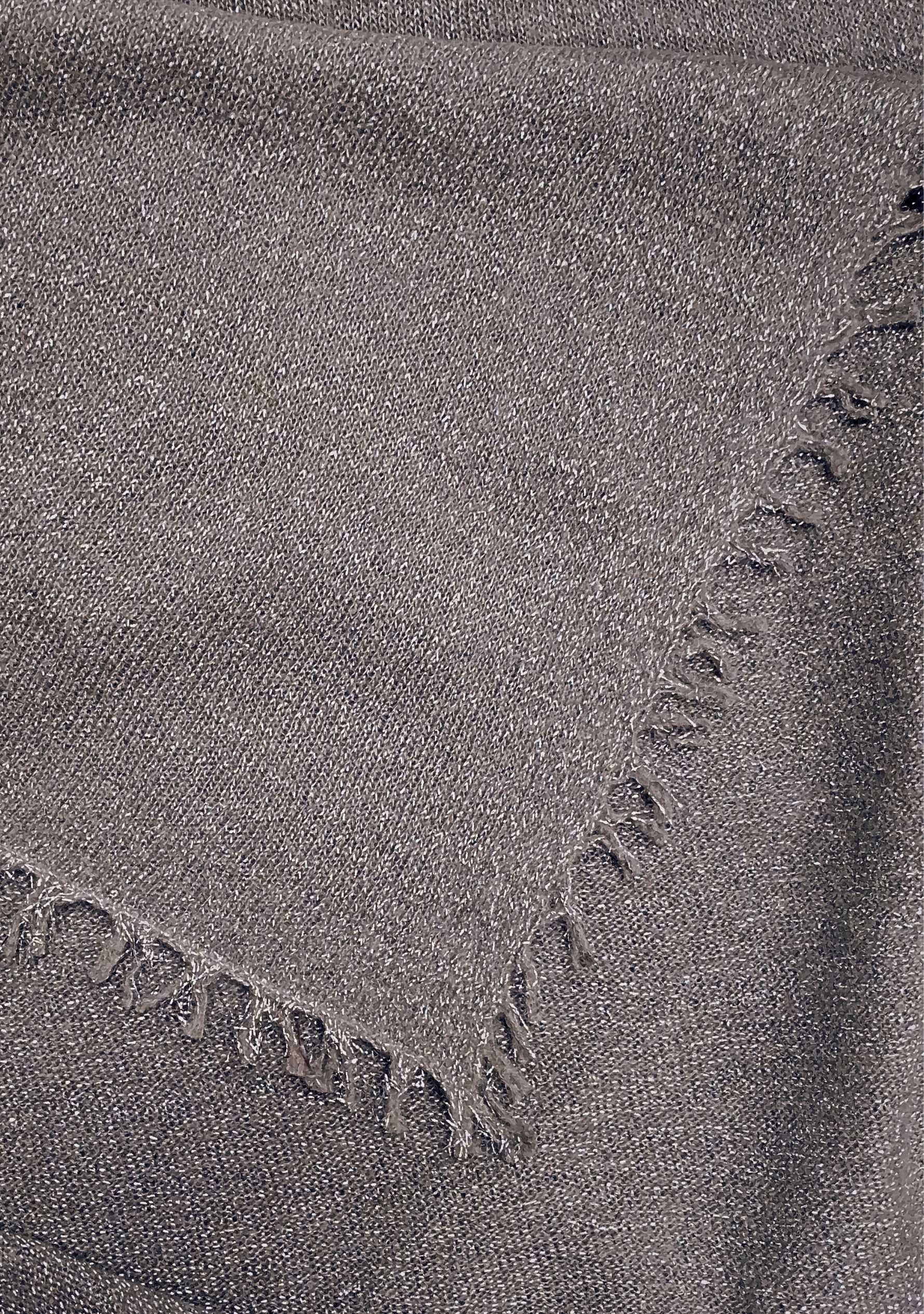 Maneesha Ruia gray knitted fine wool cashmere wrap with silver lurex, luxury designer winter wrap for women