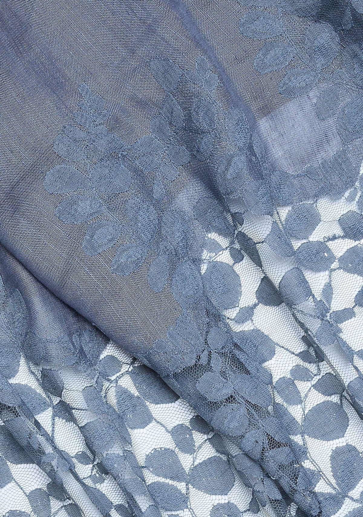 Maneesha Ruia grey lace scarf on an ivory background