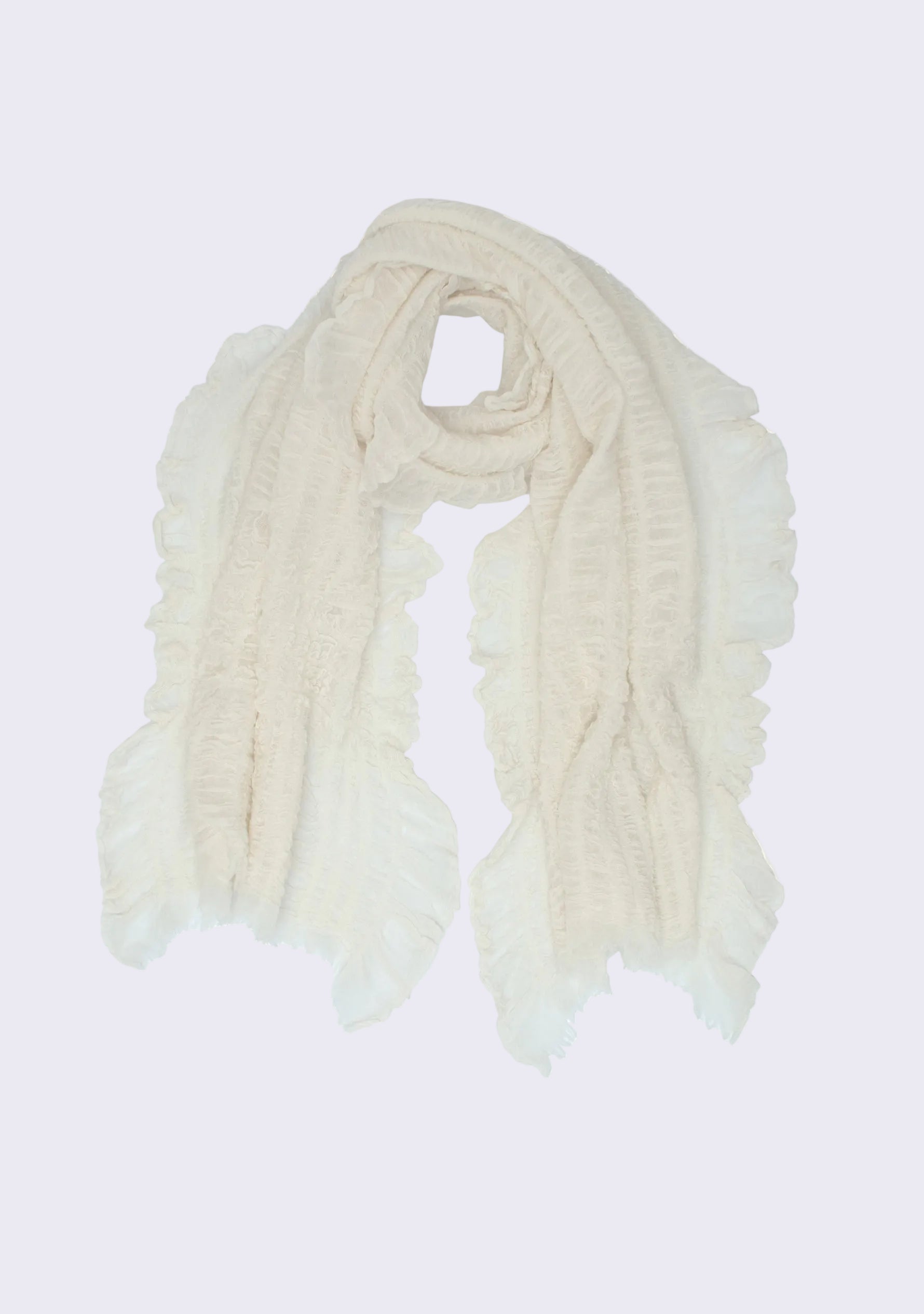 Maneesha Ruia ivory fine wool stretchable crinkle scarf, lightweight luxury designer scarf for women