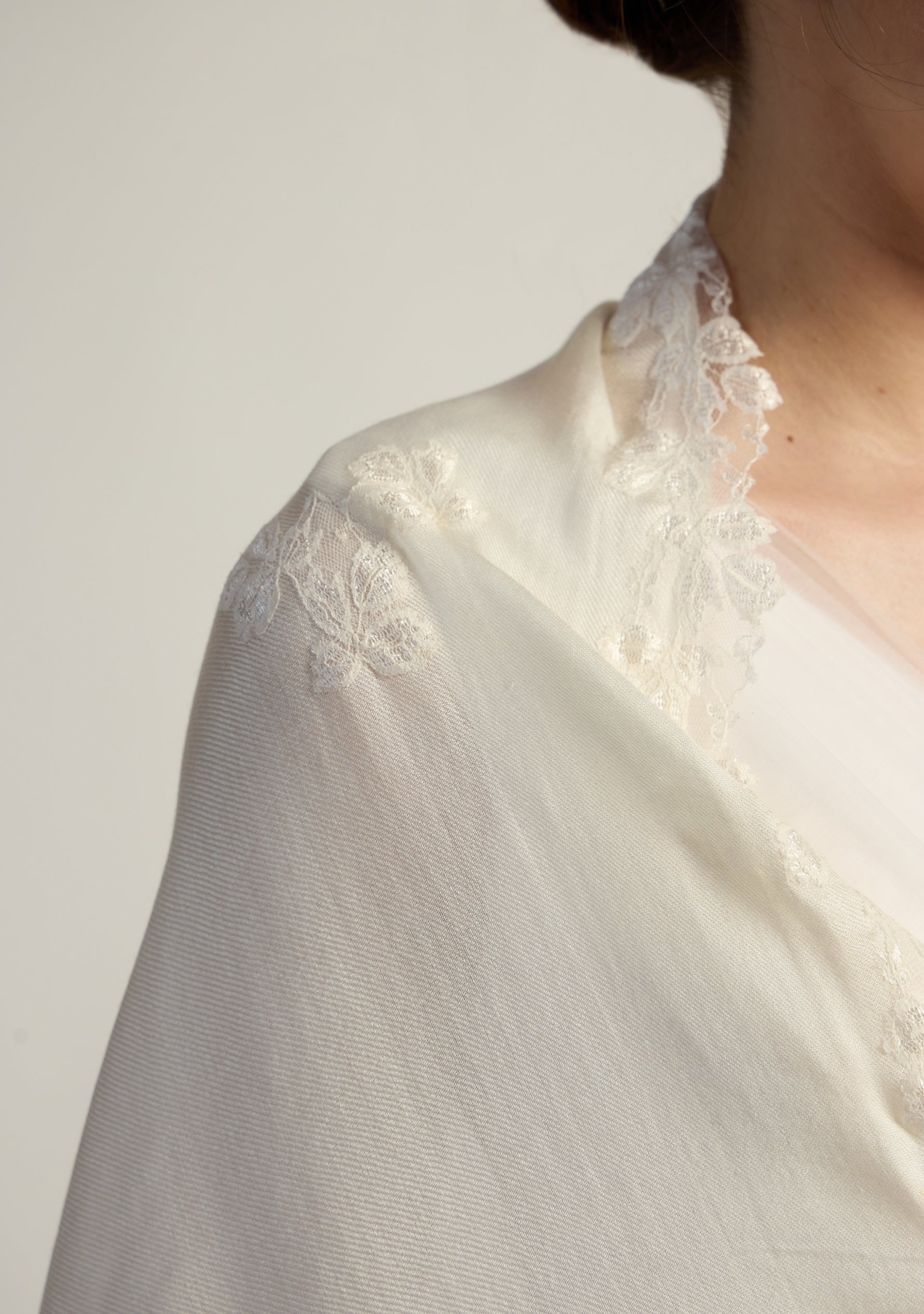 Maneesha Ruia ivory modal bridal scarf with ivory lace, luxury lightweight wedding scarf for brides