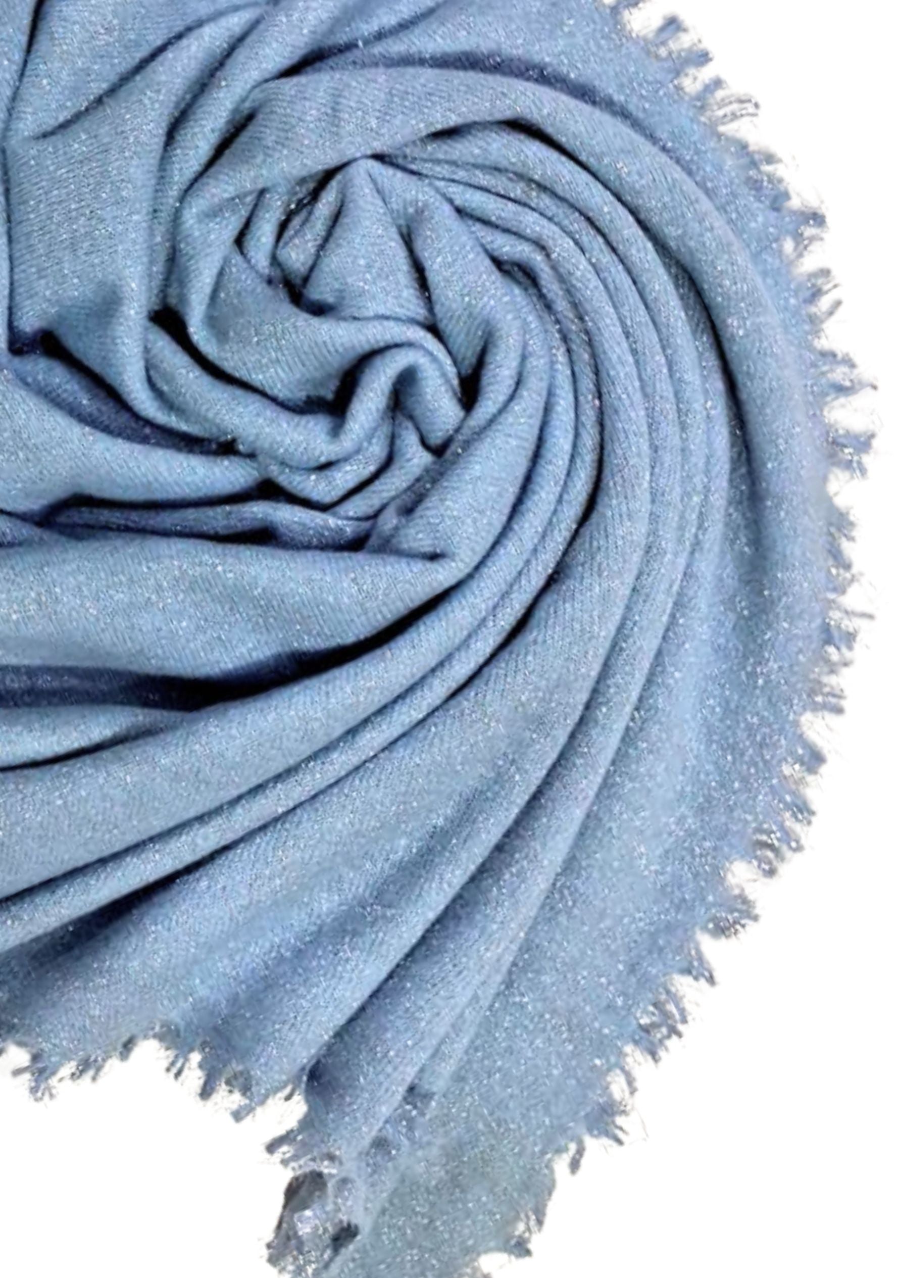 Maneesha Ruia light blue knitted fine wool cashmere wrap with silver lurex, luxury designer wrap for women