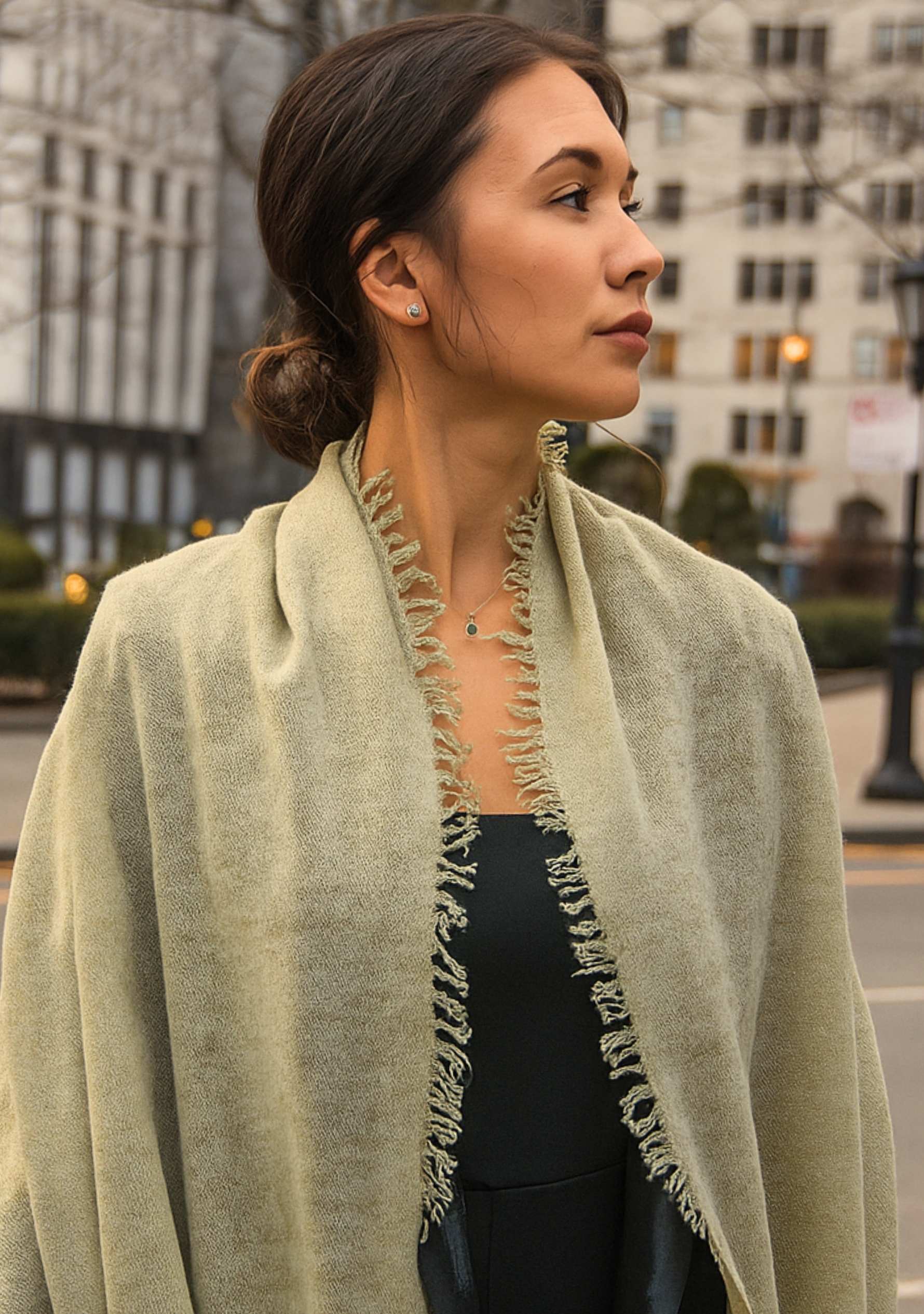 Maneesha Ruia light pistachio knitted fine wool cashmere wrap with gold lurex, luxury designer winter wrap