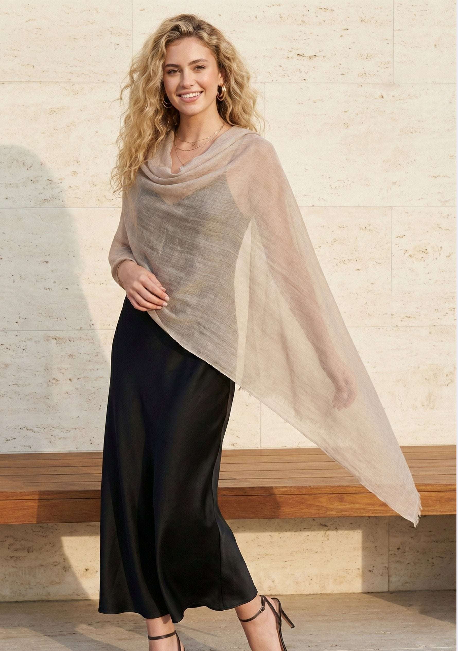 Maneesha Ruia natural superfine cashmere pashmina scarf, luxury designer scarf for women