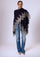 Maneesha Ruia navy blue wool cape with light gray lace, luxury designer cape for women