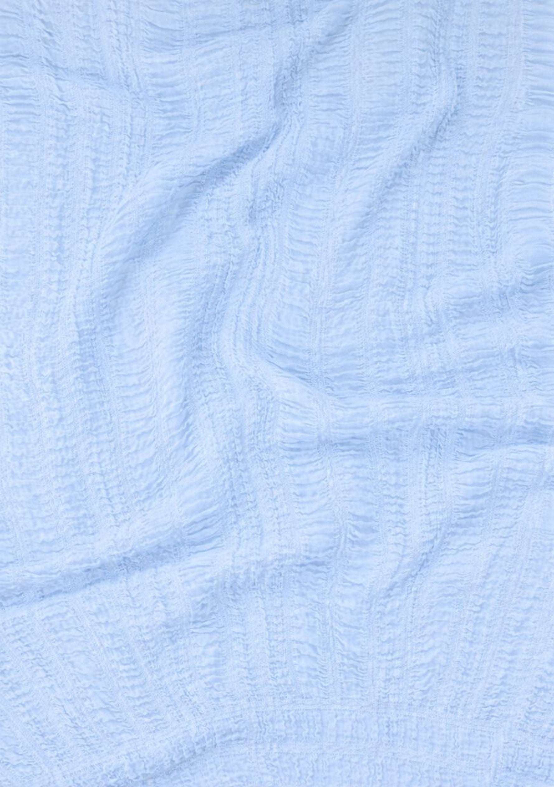 Maneesha Ruia powder blue fine wool stretchable crinkle scarf, lightweight luxury designer scarf for women
