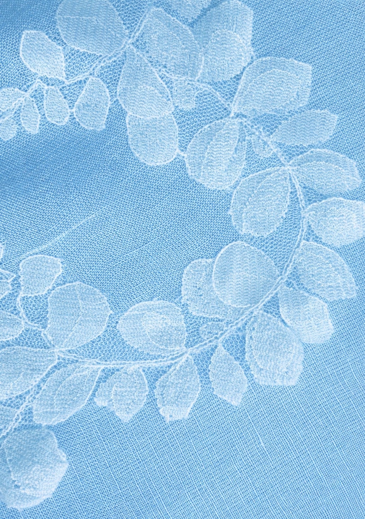 Powder Blue Linen & Modal Scarf Ivory Lace