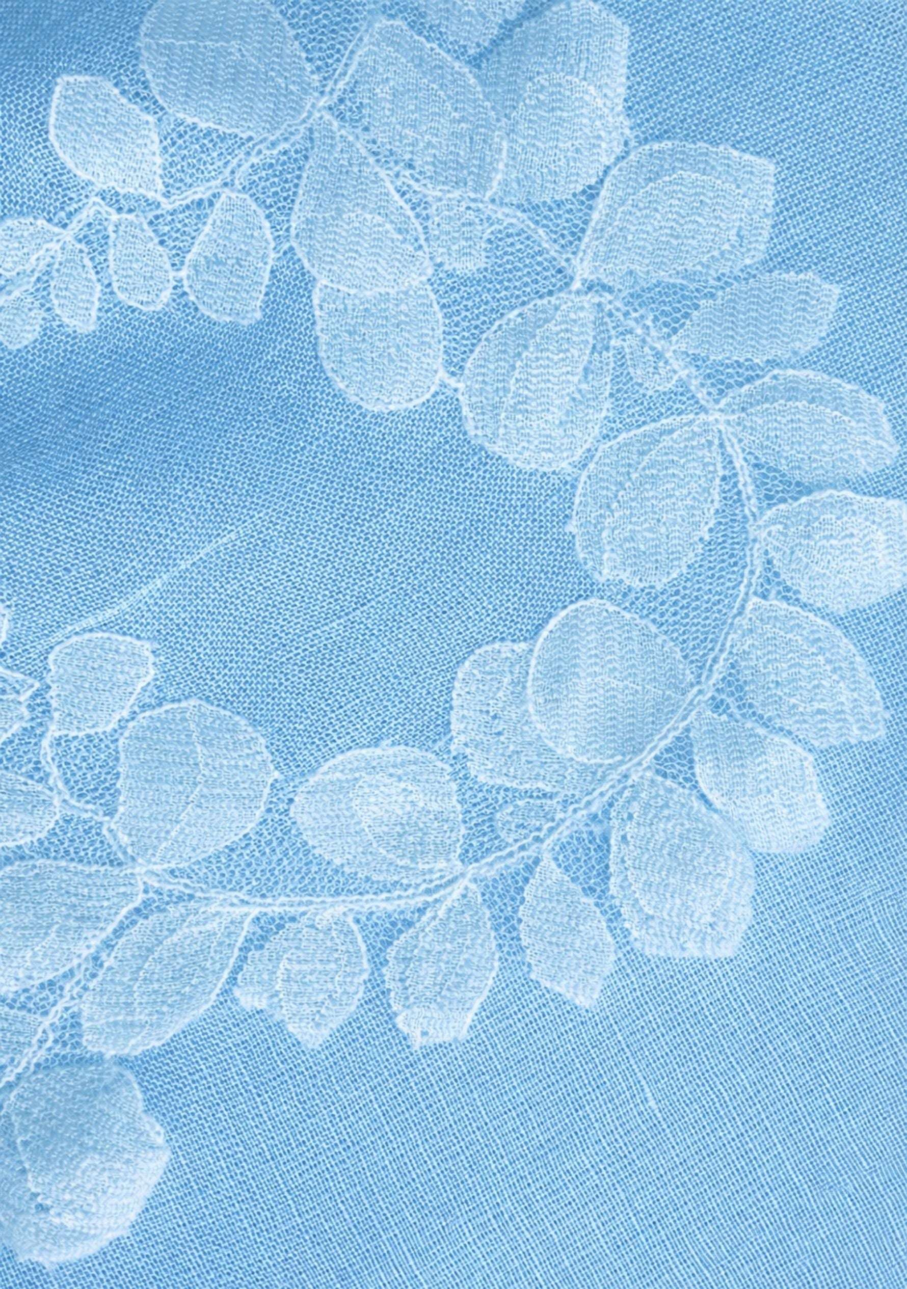 Powder Blue Scarf - Linen Modal Scarf with Ivory Lace Border
