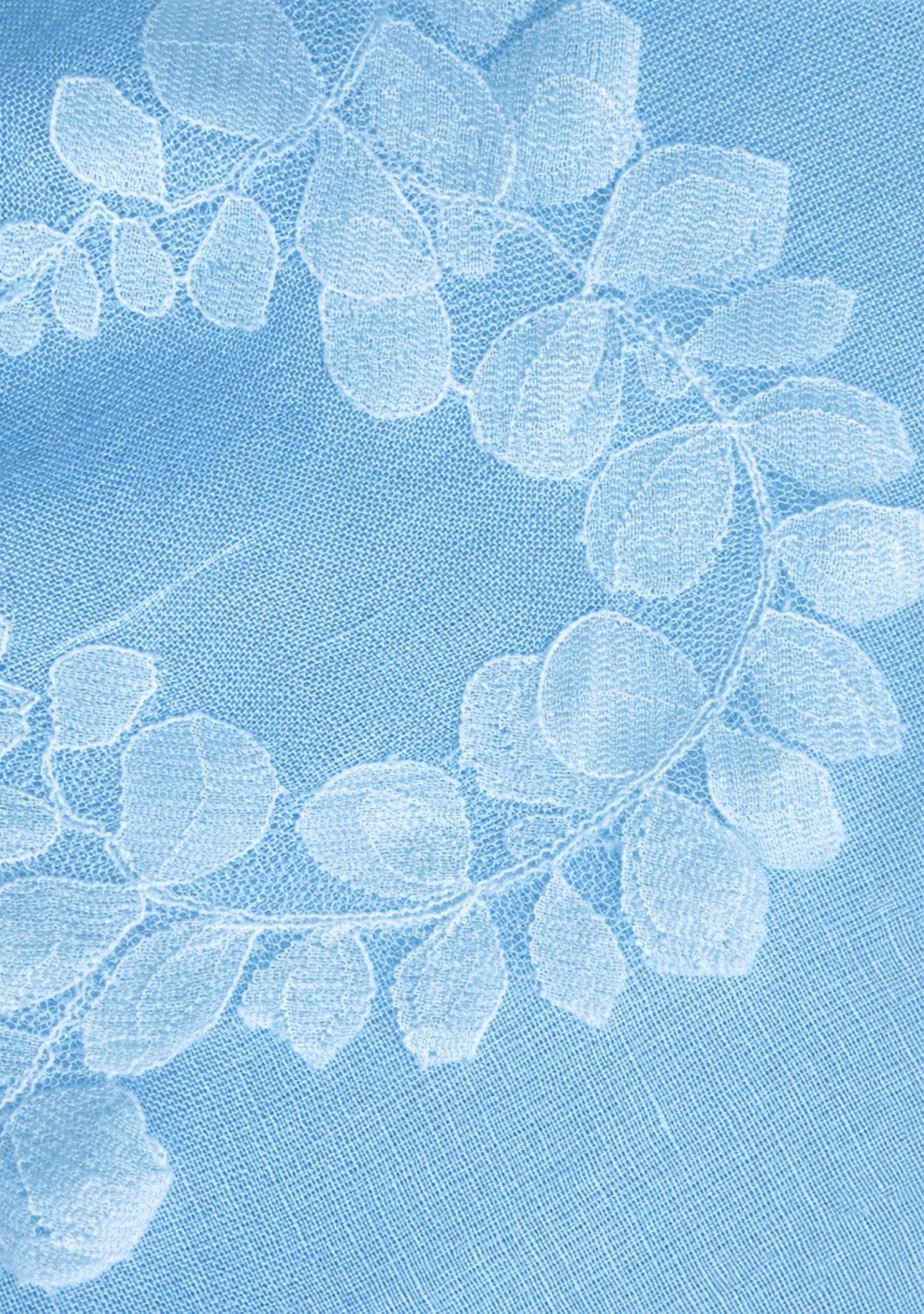 Powder Blue Linen & Modal Scarf Ivory Lace