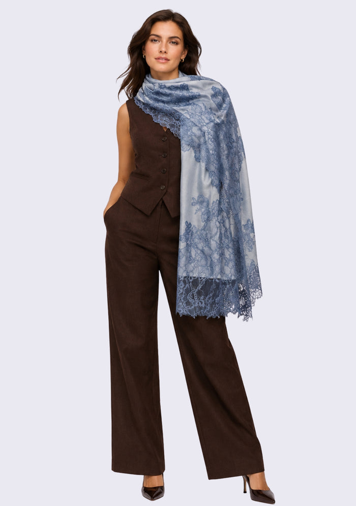 Powder Blue Modal Scarf Steel Blue Lace