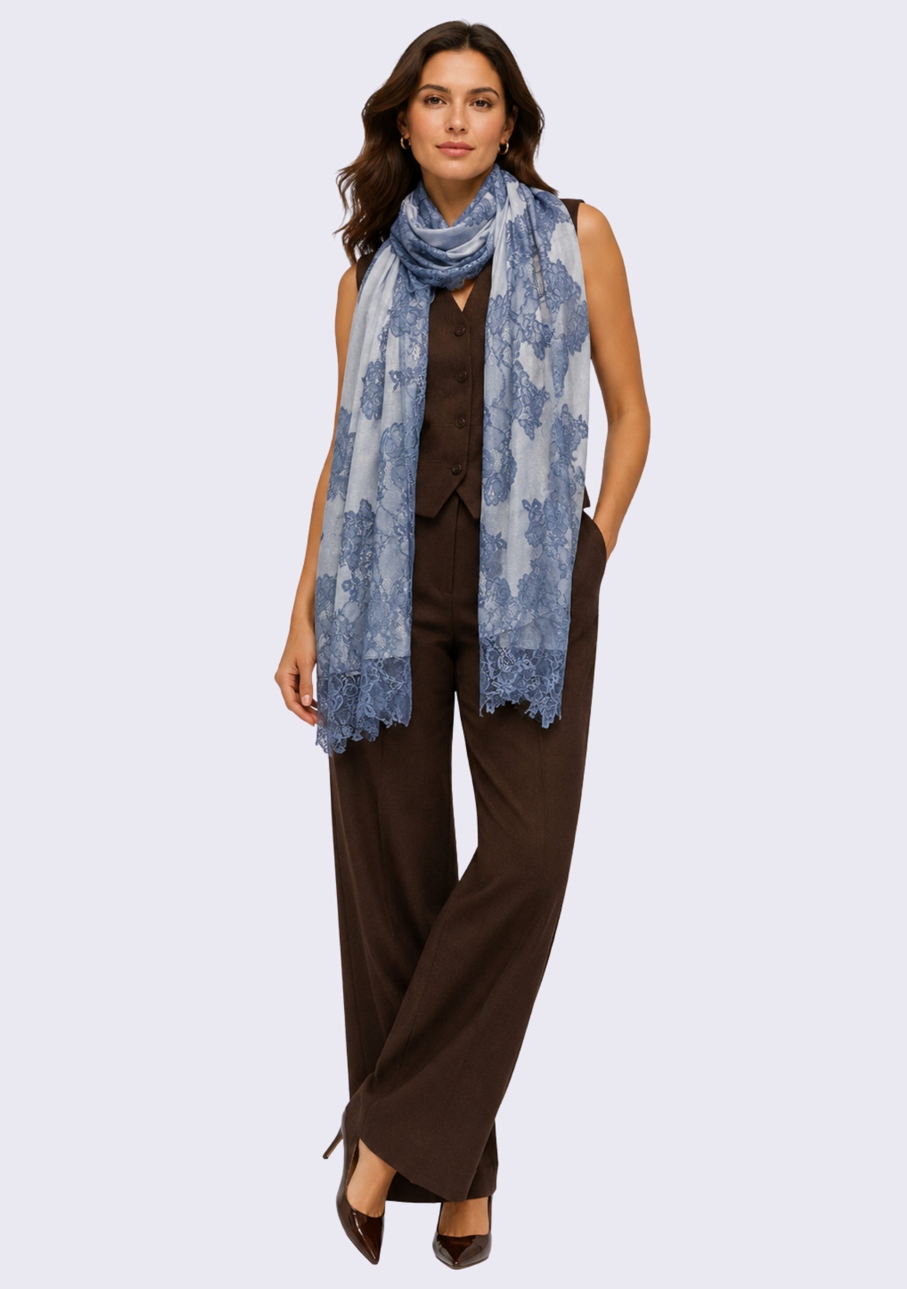 Powder Blue Modal Scarf Steel Blue Lace
