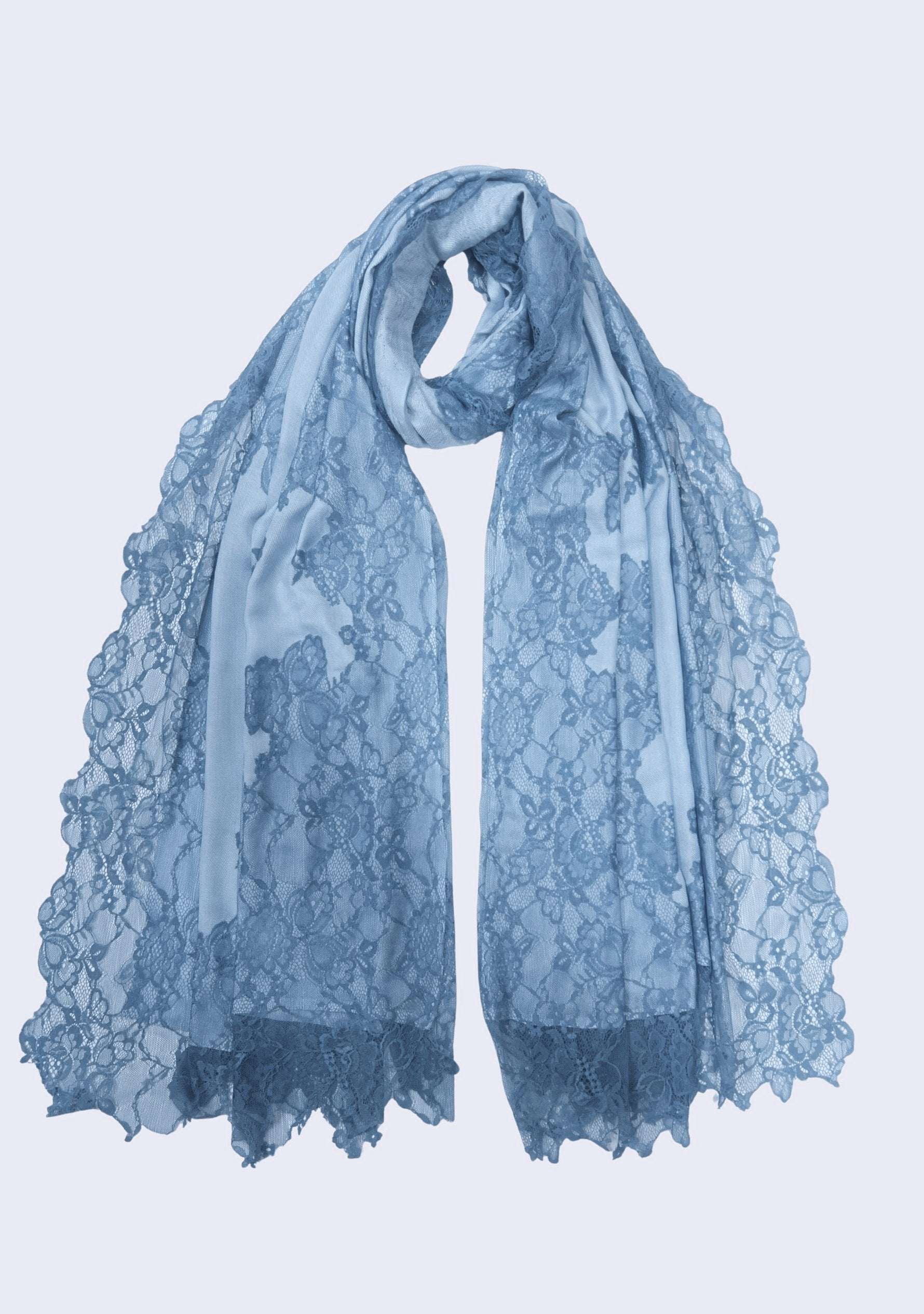 Powder Blue Modal Scarf Steel Blue Lace