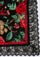 Maneesha Ruia Red Roses Print Silk Square Scarf — red rose print with black lace border in silk twill