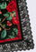Maneesha Ruia Red Roses Print Silk Square Scarf — red rose print with black lace border in silk twill