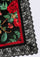 Maneesha Ruia Red Roses Print Silk Square Scarf — red rose print with black lace border in silk twill